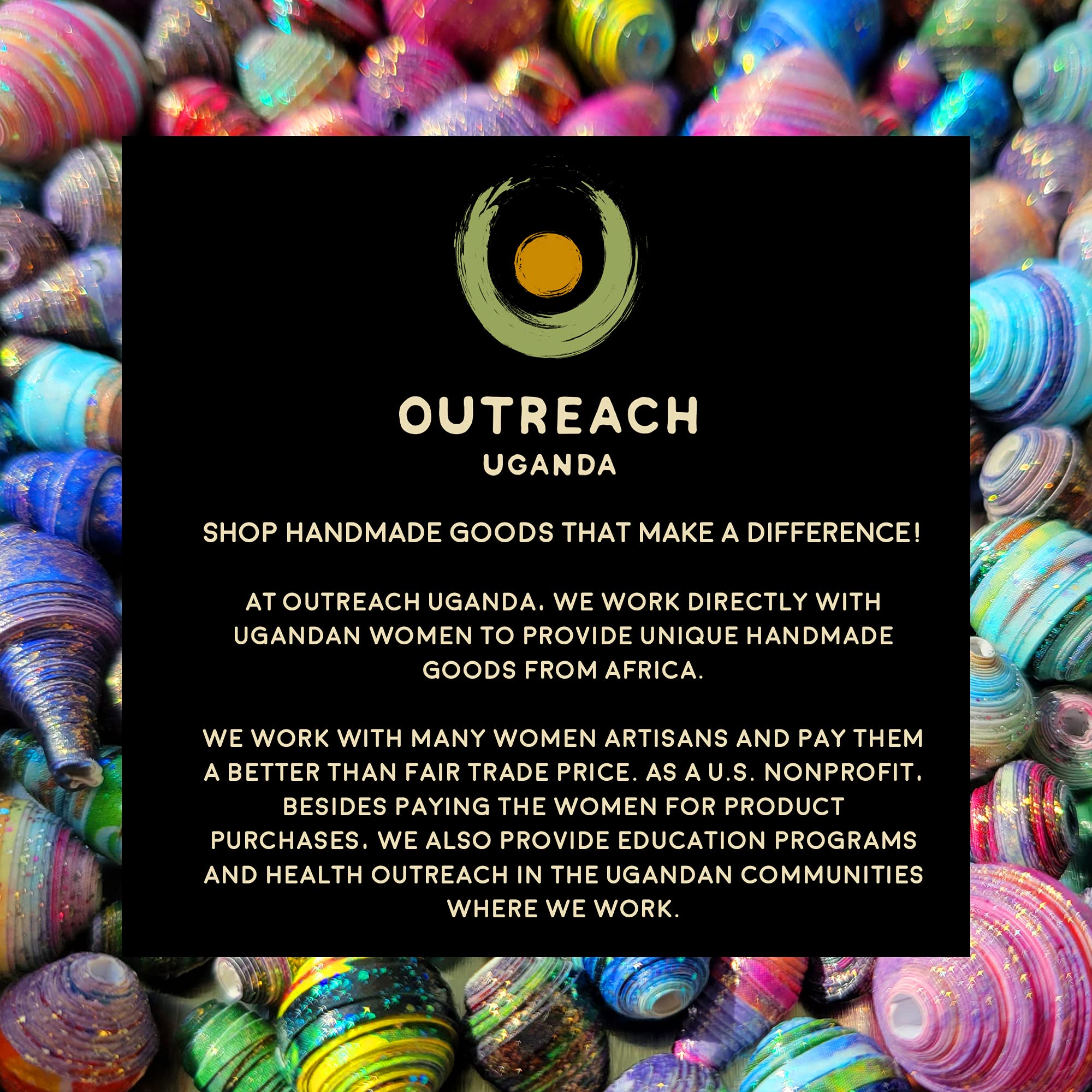 Outreach Uganda Stretch Bracelet - Black and Gold Striped Recycled Paper Beaded Bracelet - Handmade Eco-Friendly Fair Trade Jewelry - Unique Gift for Women, Men - Perfect for Casual Wear, Boho Style & Ethical Fashion