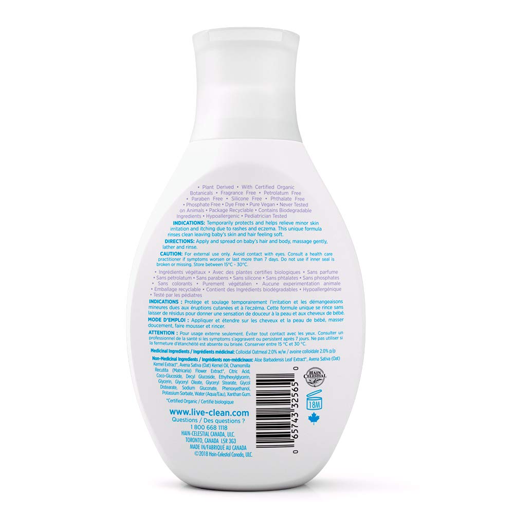 Live Clean Baby Colloidal Oatmeal Eczema Shampoo & Wash - 300 mL | Gentle Baby Bath for Sensitive Skin & Eczema Relief | Perfect for Newborns & Toddlers During Bath Time