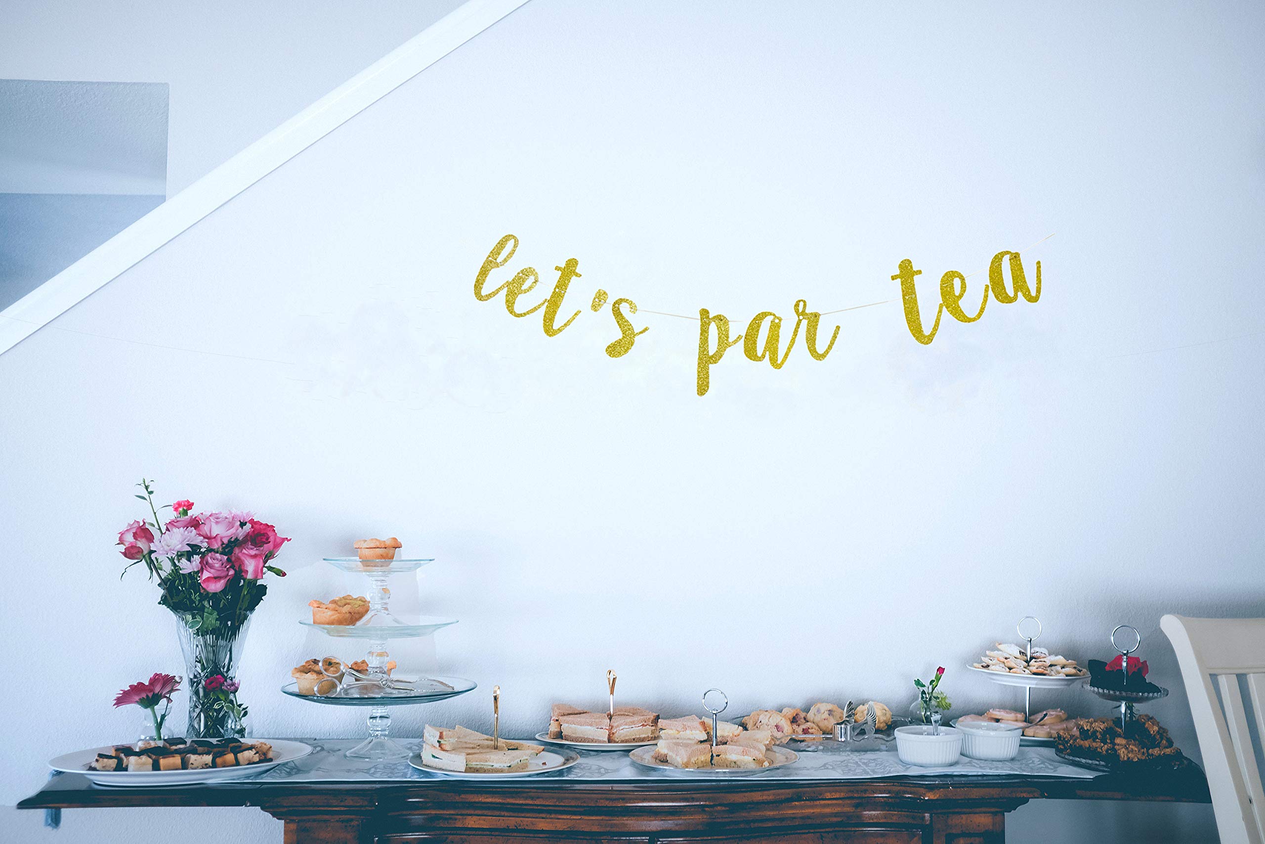 Let's Par Tea Banner Garland Sign - Elegant Tea Party Decorations for High Tea, Bridal Shower & Bachelorette Party - Perfect for Garden Parties, Baby Showers & Birthday Celebrations