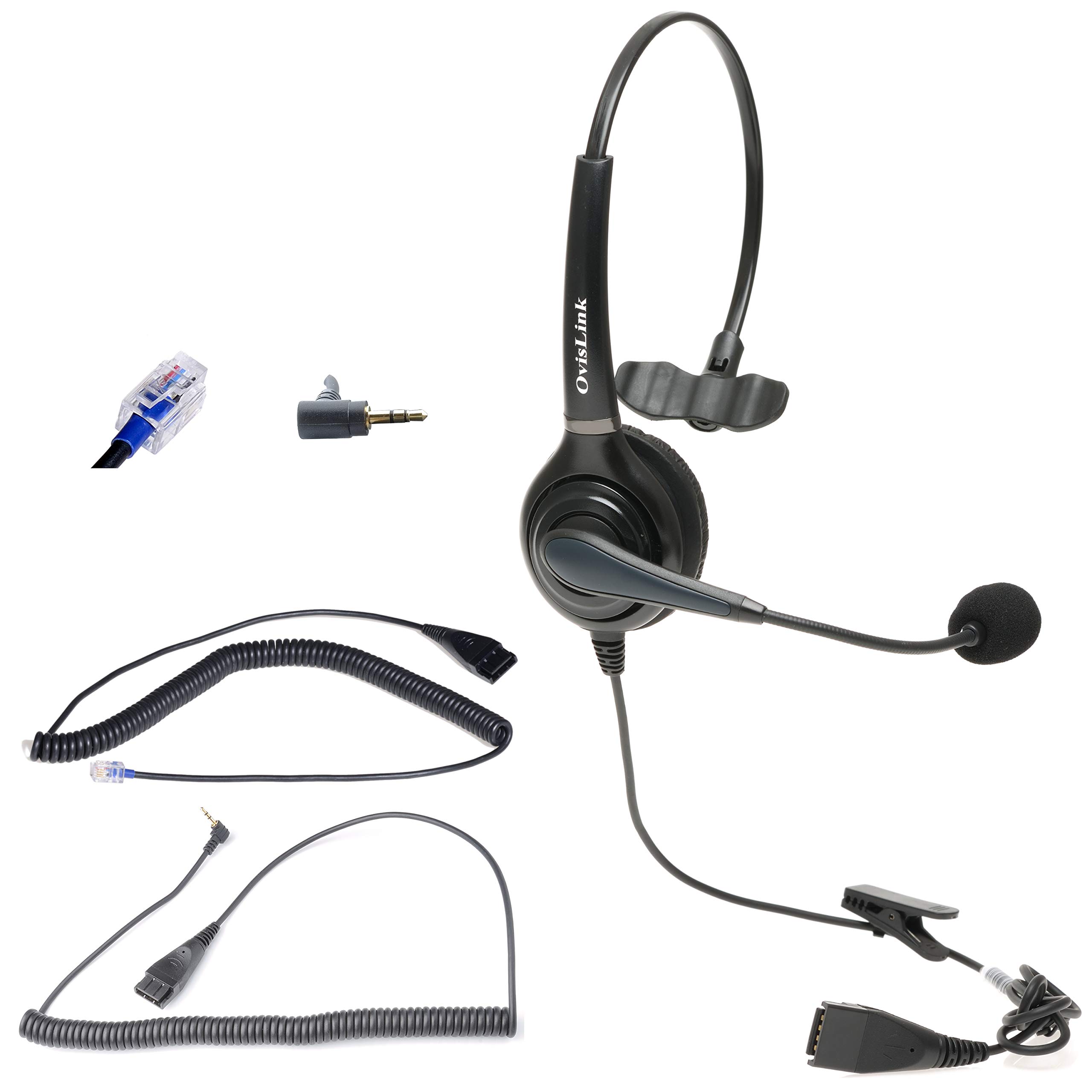 Noise Canceling Call Center Headset with 2 Quick Disconnect Cords - Compatible with Polycom & Allworx IP Phones | Flexible Microphone Boom | HD Voice Quality | Comfortable Ear Cushions | Ideal for Office, Customer Service & Remote Work