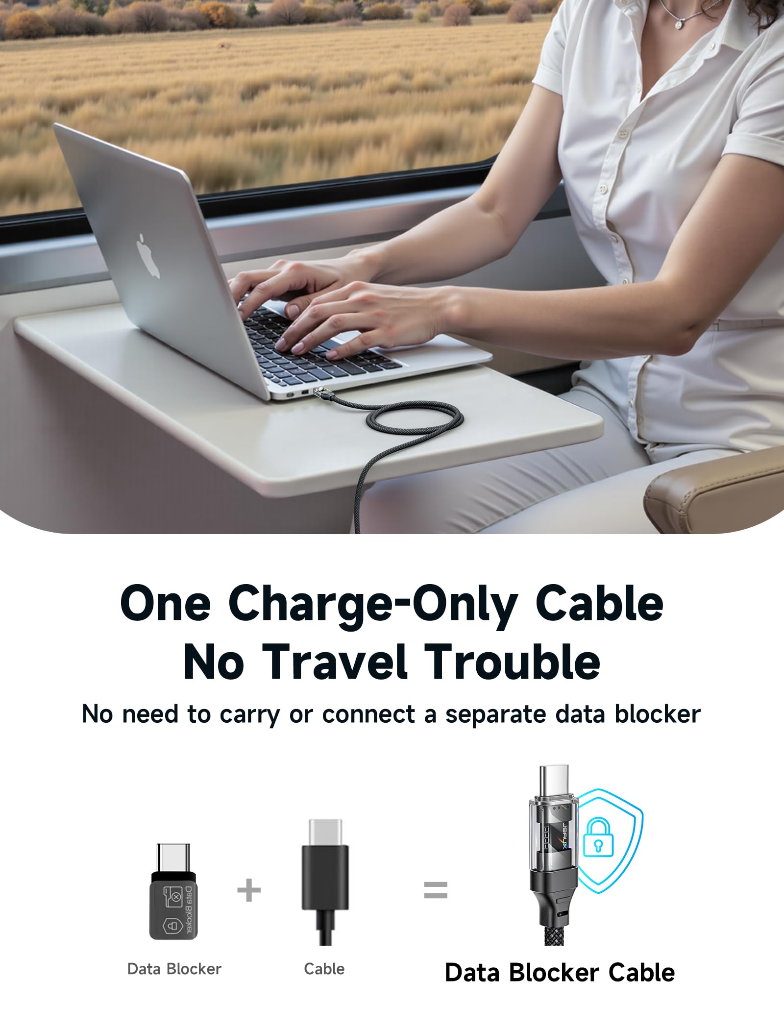 JSAUX 100W USB-C to USB-C & USB-A to USB-C Fast Charging Cable Set (6.6ft) - Dual Charge-Only Data Blocker Cables for iPhone 16/15 Pro Max, Samsung Galaxy S24 - Perfect for Travel, Office & Home Charging Stations