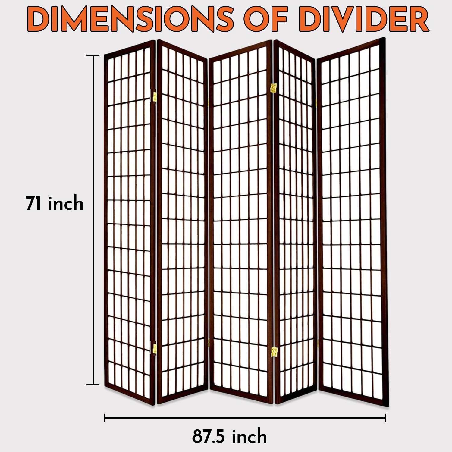 Legacy Decor 5-Panel Folding Room Divider Screen - 6ft Tall Portable Shoji Style Privacy Partition - Freestanding Dressing Screen for Bedroom, Office & Studio - Espresso Finish - Perfect for Home Decor, Room Separation & Event Displays
