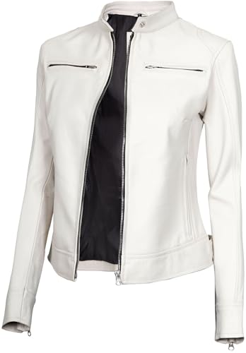 Dodg Off White Leather Jacket Women