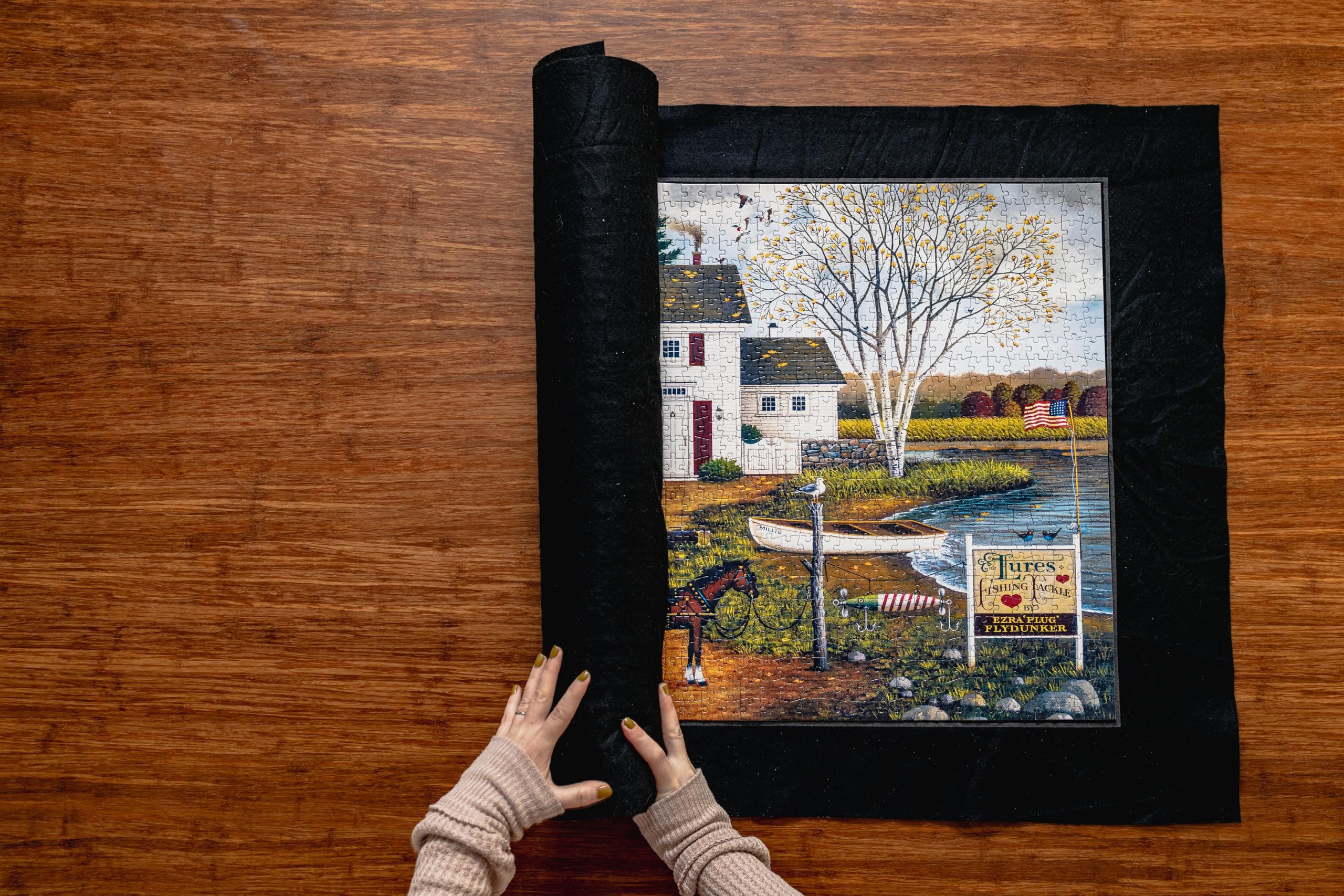 Buffalo Games Roll-Up Puzzle Mat - Felt Puzzle Saver & Assembly Mat for 1500 Piece Puzzles - Black - Perfect for Puzzle Storage, Travel & Easy Cleanup