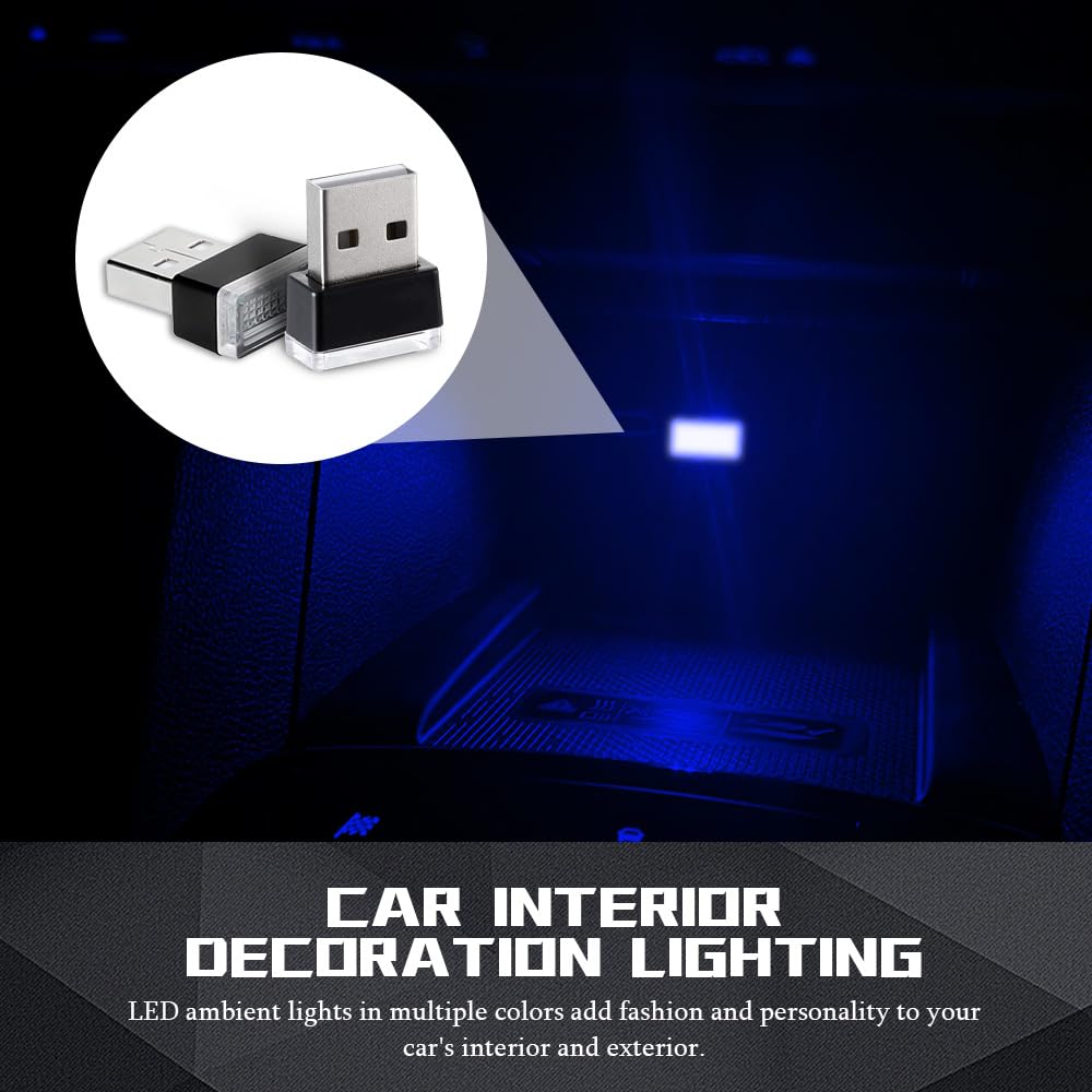 2PCS USB LED Car Interior Atmosphere Lamp - Mini USB Ambient Lighting Kit for Most Cars, Car Night Lights & Decoration Lights | Perfect for Dashboard, Footwell, and Cup Holder Lighting - Enhance Your Driving Experience at Night