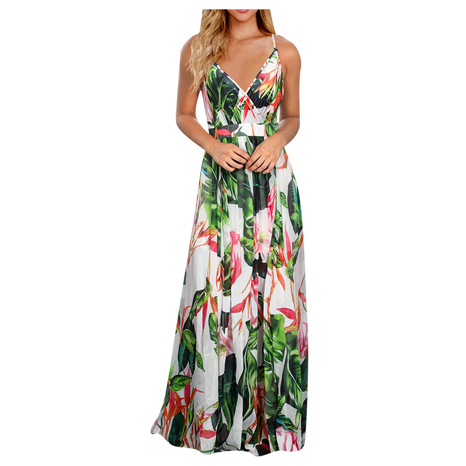 Floral Maxi Dress for Women - Sexy Backless Boho Sundress for Beach, Evening Party & Summer Outings | Elegant Long Tunic Dress for Casual & Special Occasions