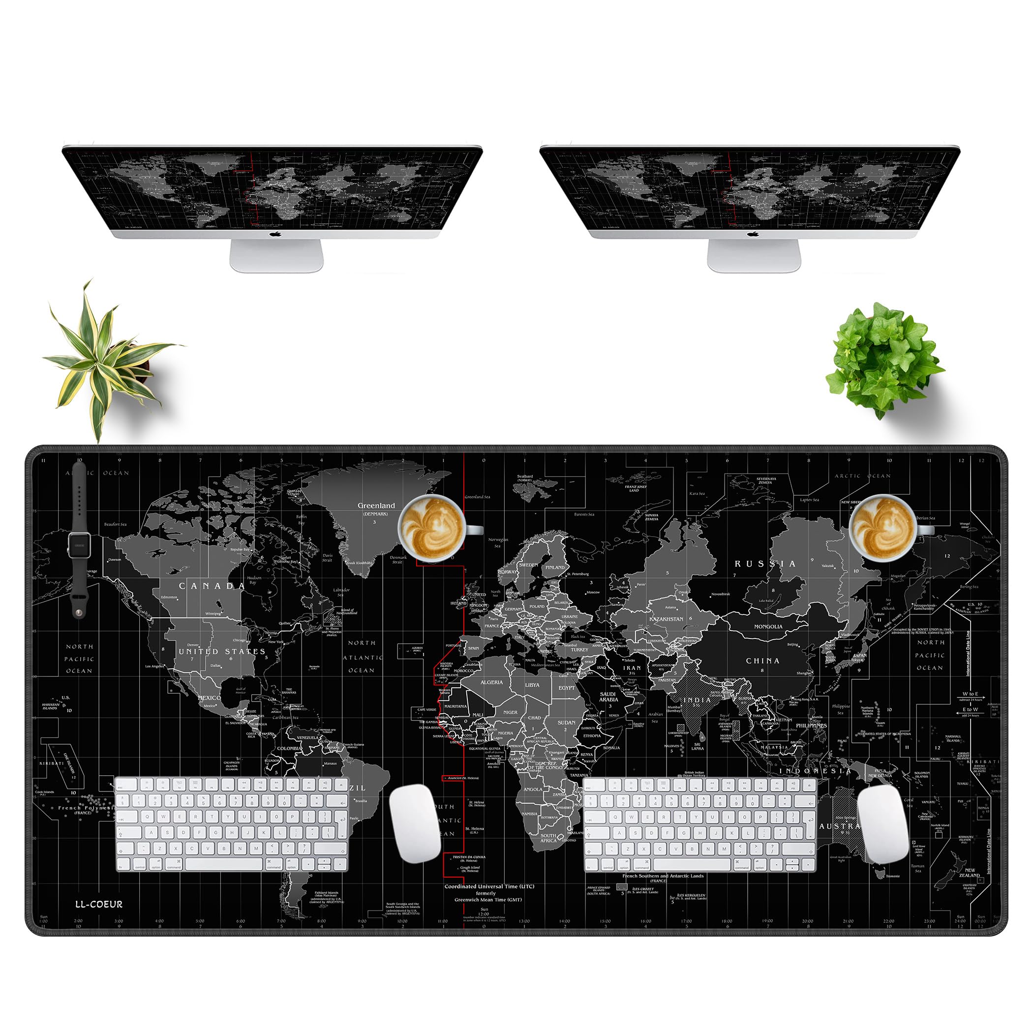LL-COEUR XXL World Map Mouse Pad - 1400x700x3mm Large Gaming & Office Desk Mat for Laptop, PC - Perfect for Gamers, Work & Study