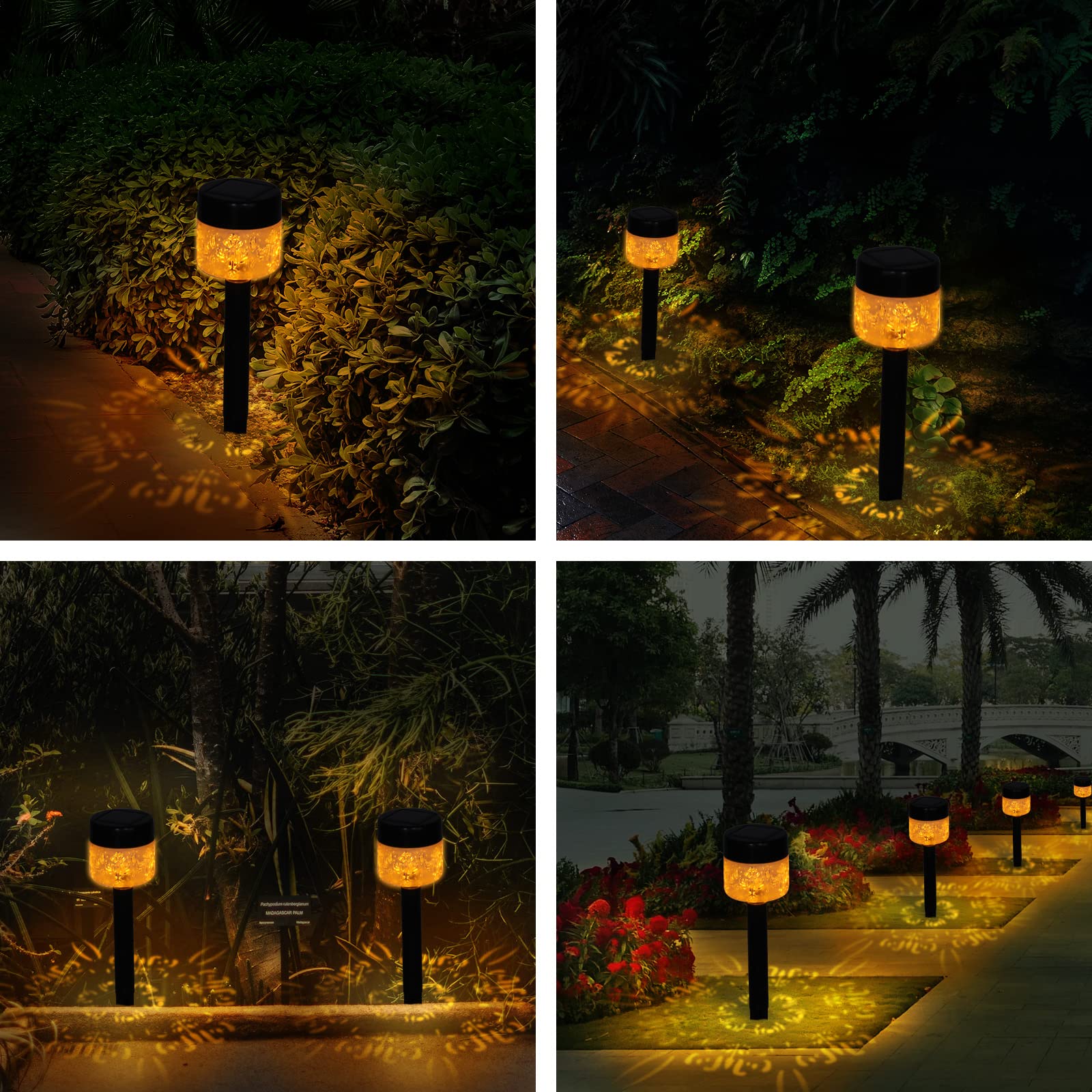4 Pack Solar Garden Lights Outdoor Waterproof IP65 - Auto On/Off Solar Pathway Lights for Yard, Patio, Landscape, Walkway & Driveway - Warm Yellow LED Solar Powered Lights for Nighttime Outdoor Decoration & Safety Lighting