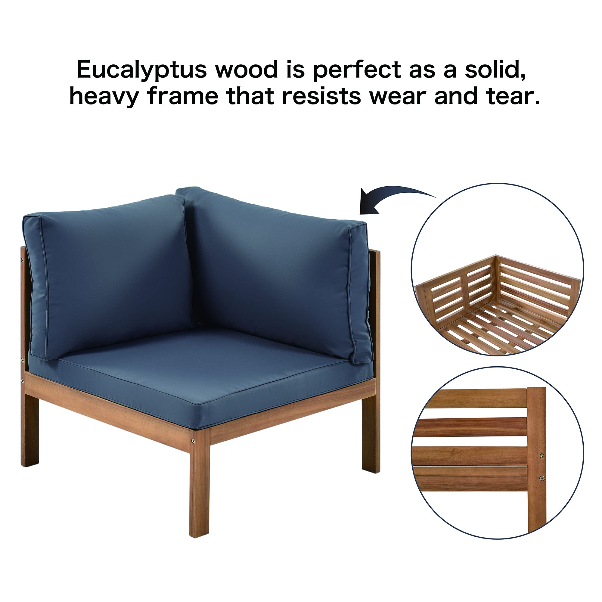 Quarte 4-Piece Outdoor Patio Furniture Set - Wooden L-Shaped Sectional Sofa with Waterproof Cushions & Coffee Table - Perfect for Garden, Backyard, Poolside & Conversation Areas