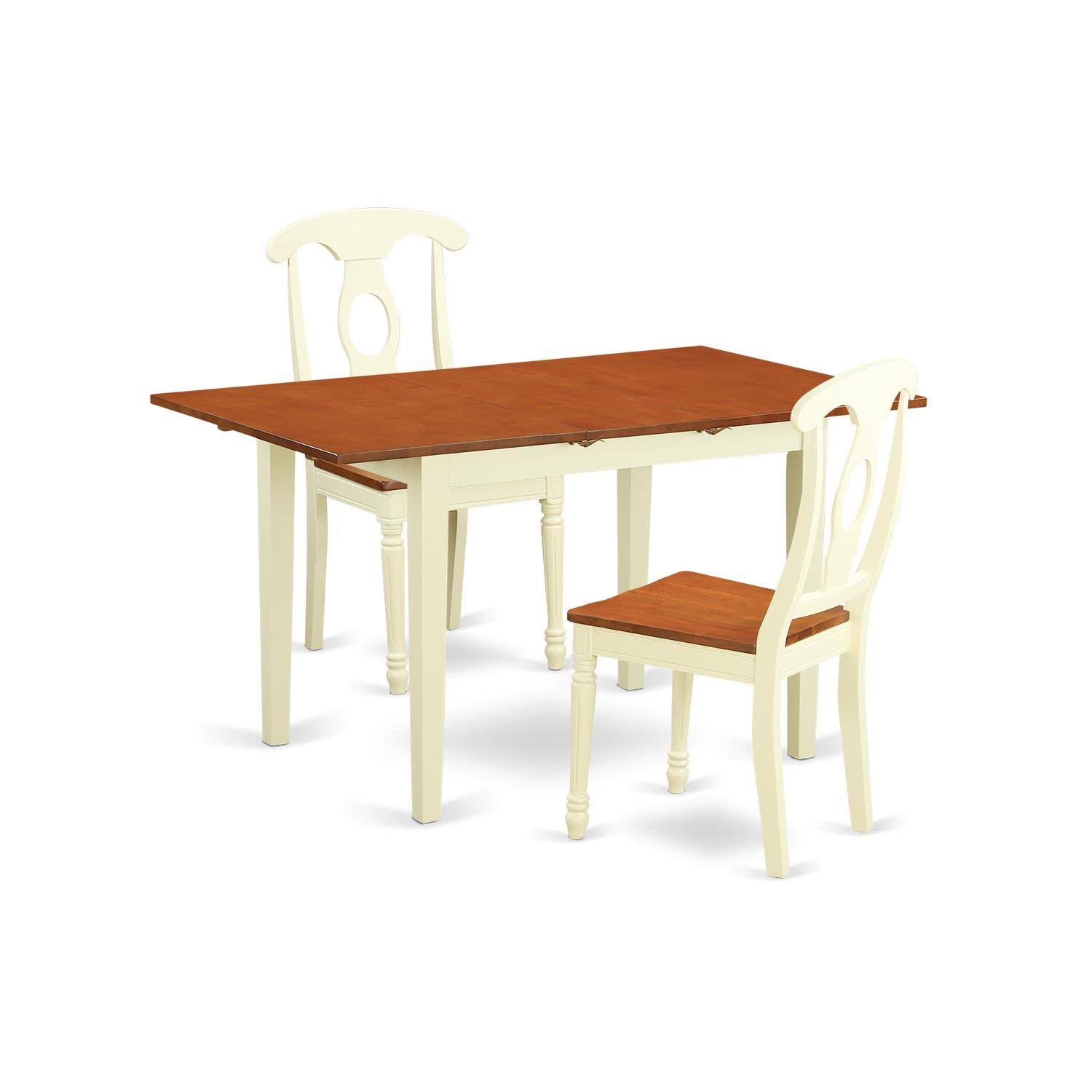 East West Furniture NOKE3-WHI-W 3-Piece Small Space Dining Set with Extendable Butterfly Leaf Table (32x54 Inch) & 2 Wooden Chairs - Buttermilk & Cherry Finish - Perfect for Apartments, Breakfast Nooks & Cozy Dining Areas