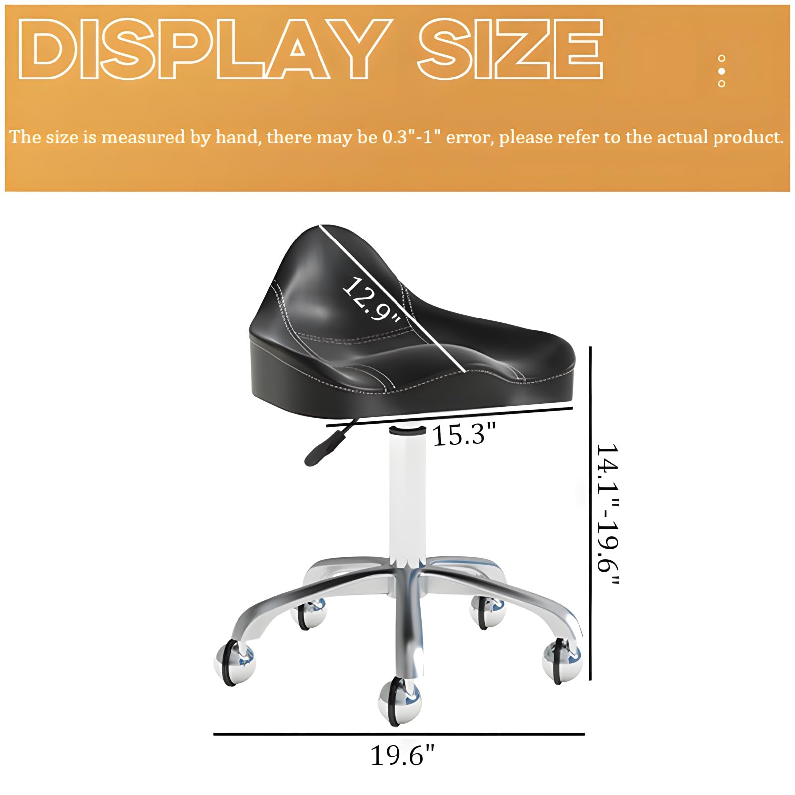 **Ergonomic Rolling Stool Chair - 360° Swivel PU Leather Adjustable Height Artist Stool (300 lb Capacity) - Perfect for Drawing, Office Work, Salon, SPA & Home Use - Black with Steel Base**