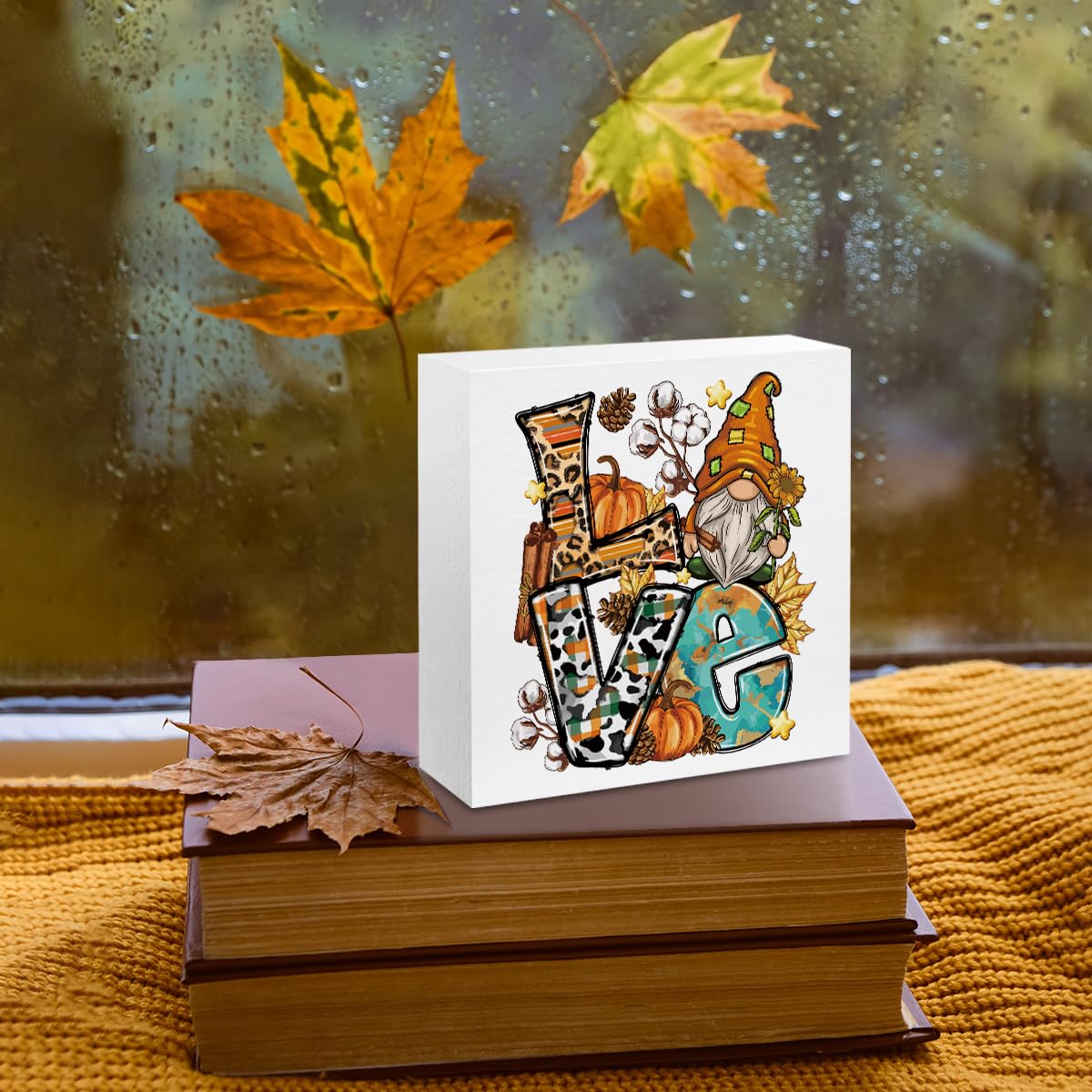 Fall Gnome Decorations for Home - Western Wood Box Sign with Sunflower Gnome, Farmhouse Office & Bedroom Decor - Perfect for Autumn Thanksgiving & Seasonal Home Styling