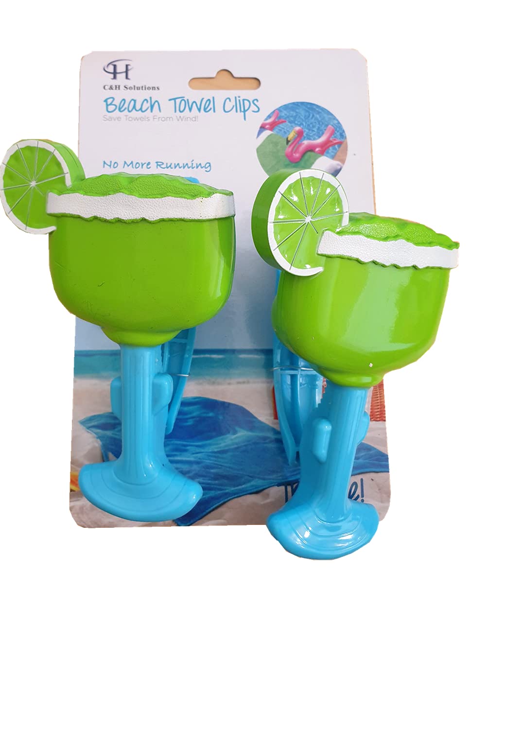 2-Pack C&H Beach Towel Clips - Heavy Duty Sandproof Towel Holders for Pool, Patio & Beach - Secure Cup Style Clips for Lounge Chairs, Umbrellas & Outdoor Furniture - Perfect for Vacations, Picnics & Summer Activities