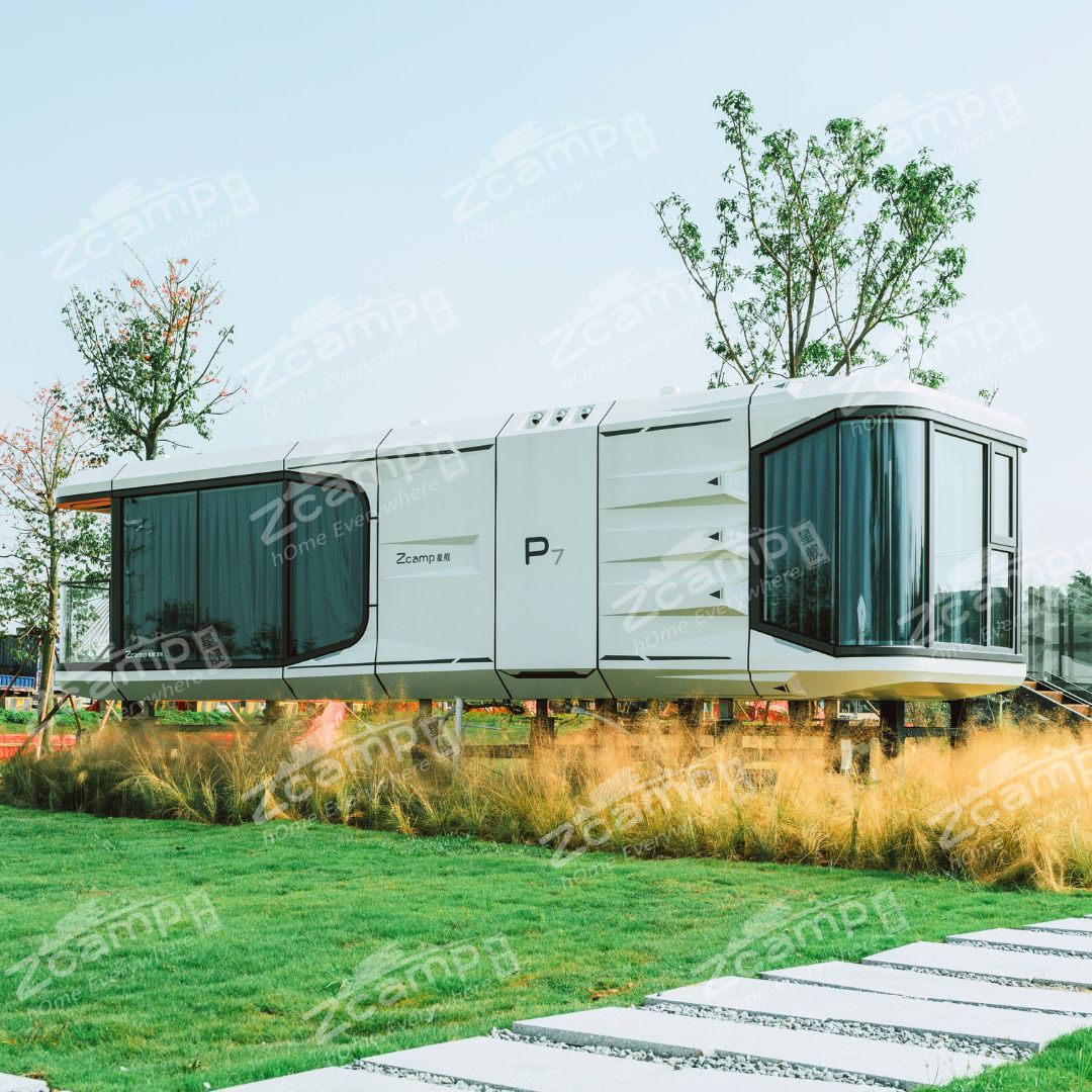 Zcamp P7 Modern Prefab House with Balcony - Prefabricated Tiny Home for Backyard, Vacation & Off-Grid Living - Easy Assembly Cabin for Camping, Guest House or Airbnb Rental