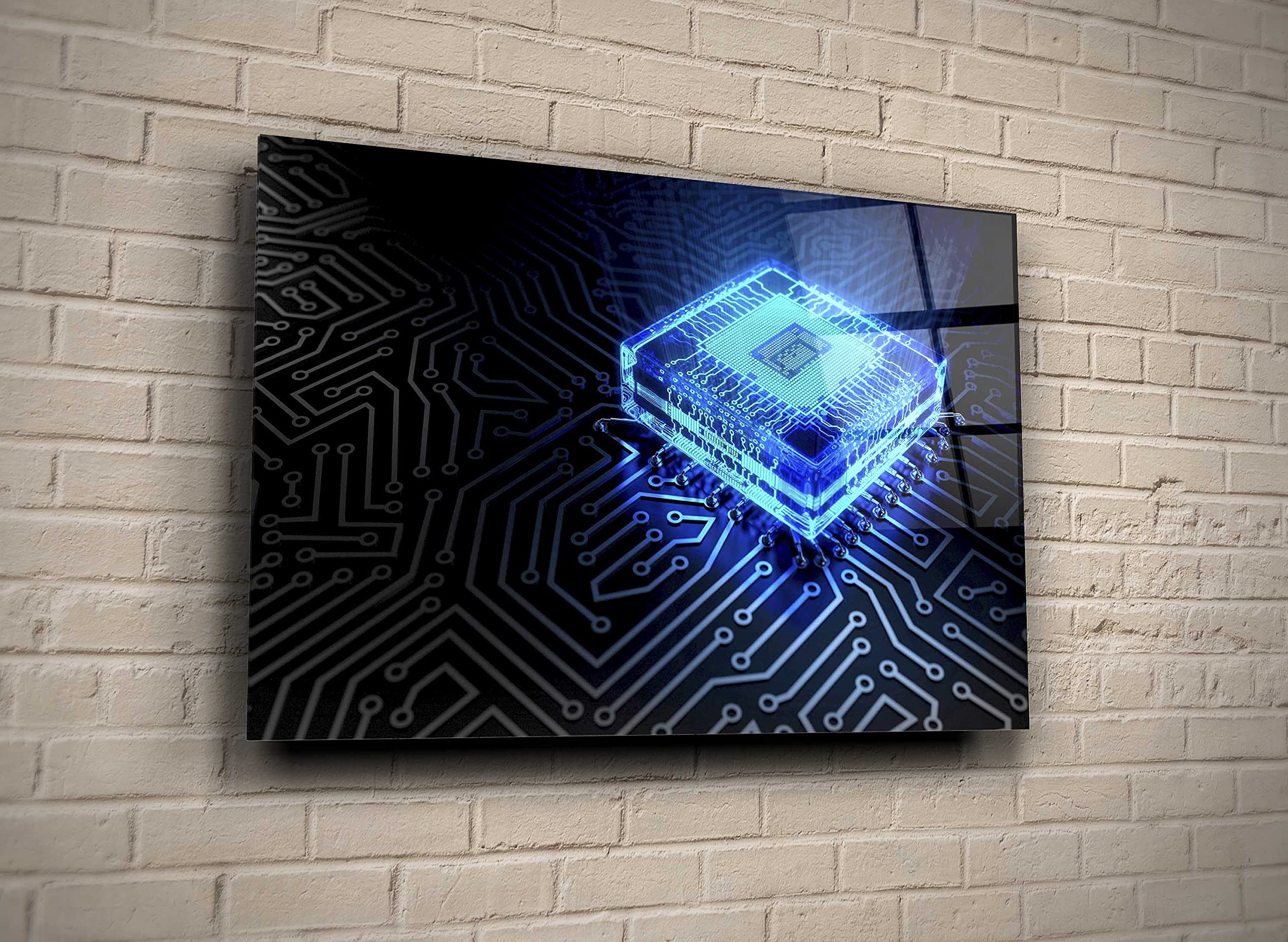 High-Quality Generic Circuit Board Processor CPU Chip Motherboard Glass Wall Art - Modern Tech Home & Office Décor for Living Room, Bedroom, Gaming Room - Unique IT Tech Gift for Engineers & Computer Enthusiasts