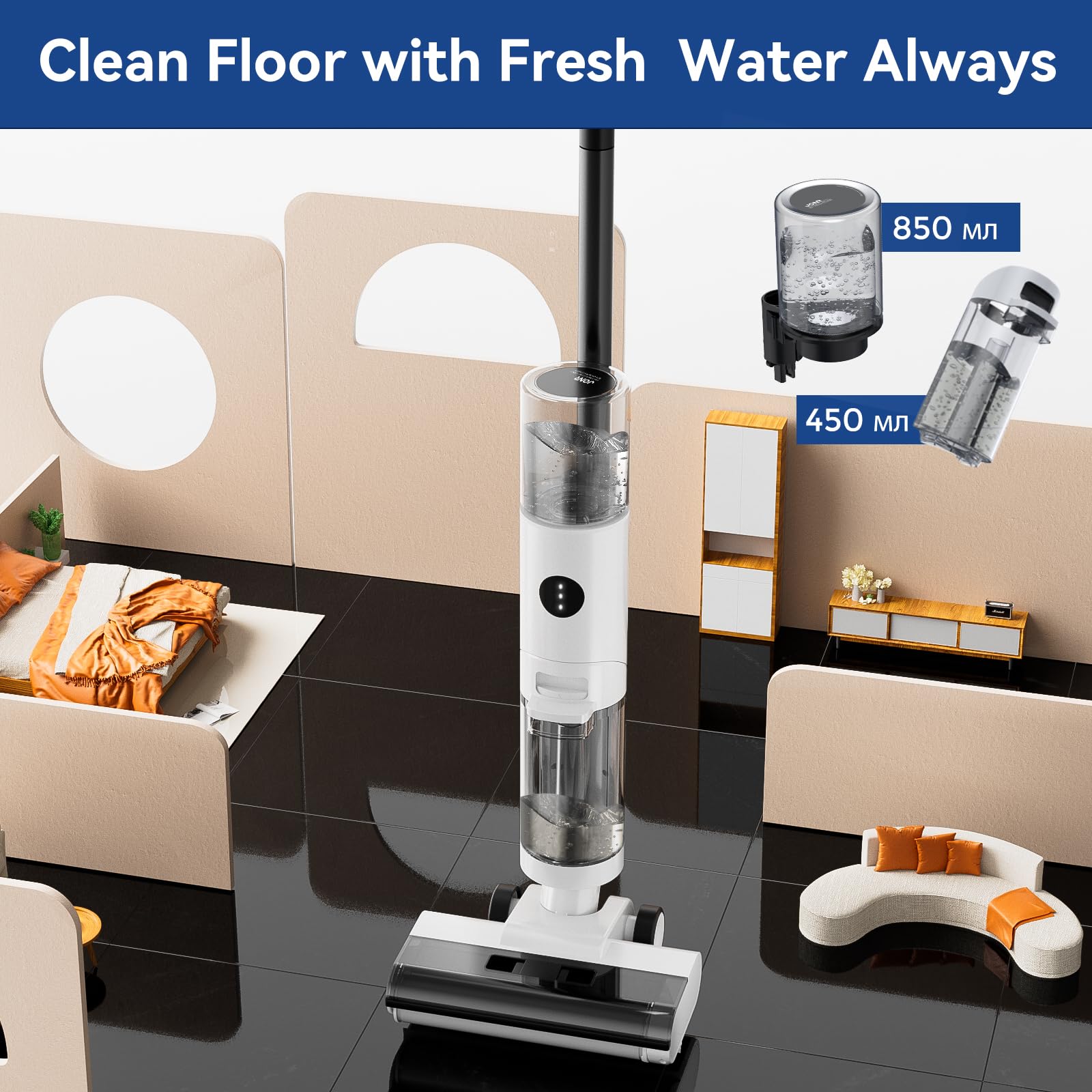 JONR ED12 Cordless Wet Dry Vacuum Cleaner and Mop Combo - Self Propelled, Lightweight, Auto Cleaning for Hard Floors | Home Cleaning, Pet Hair Removal, Spill Cleanup