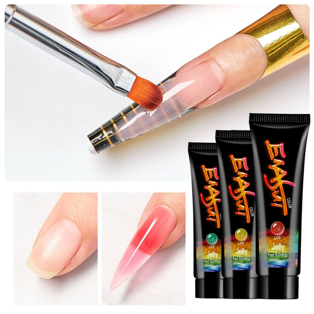 Professional Poly Nail Extension Gel Kit - Crystal Jelly Quick Extension Gel with Nail Brush, Base Coat, Top Coat & Slip Solution | Complete UV/LED Nail Art Enhancement Set for Salon & Home Manicures | Perfect for DIY Nail Extensions, French Tips & Gel Nail Designs