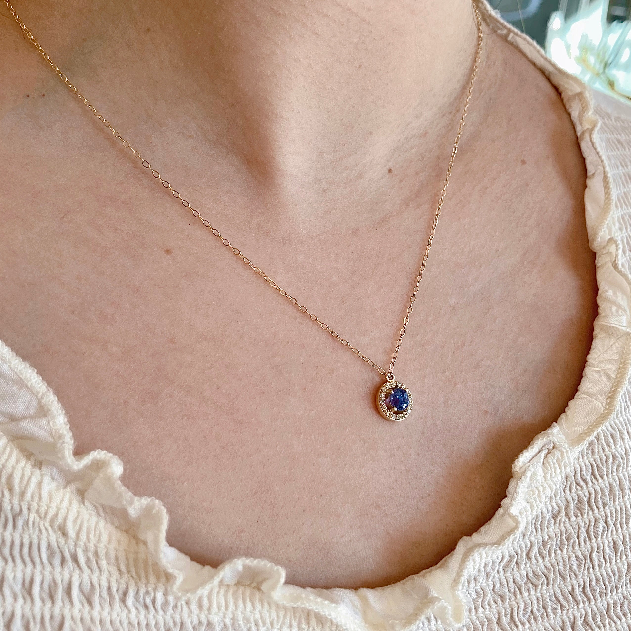Exquisite Sapphire Diamond Halo Necklace - 14K White Gold Pendant for Women - Perfect for Weddings, Anniversaries & Special Occasions
