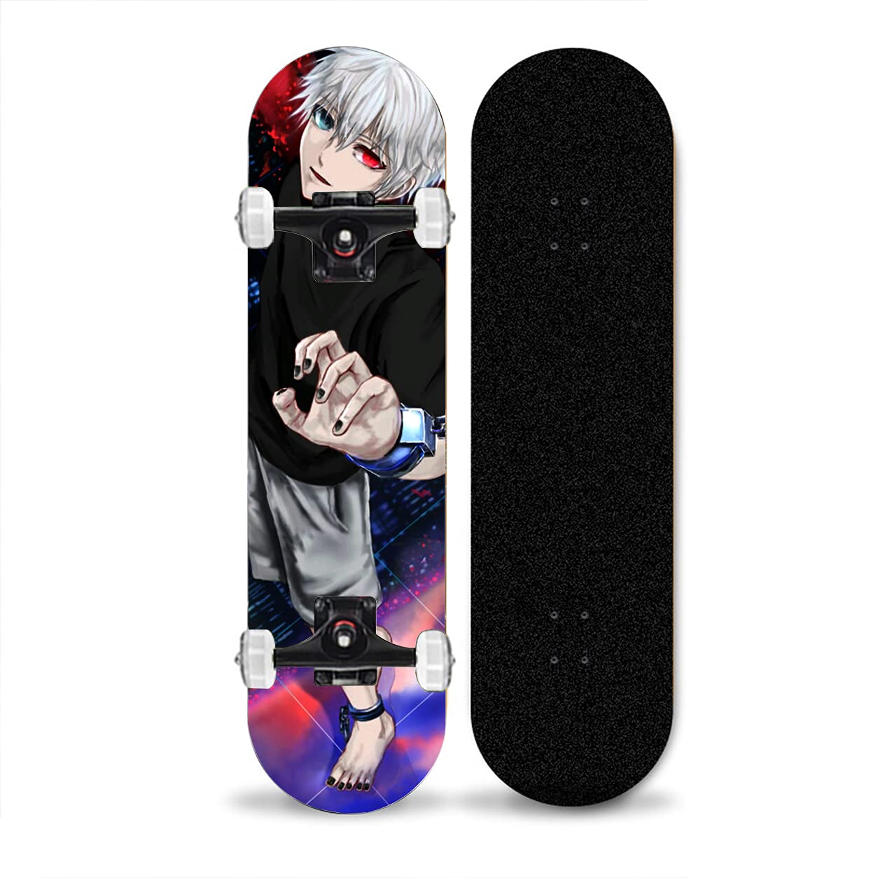 Chengnuo Mini Longboard Skateboard - 31 Inch Anime Tokyo Ghoul Design, 7 Layer Professional Deck for Beginners & Kids - Perfect for Outdoor Riding, Commuting & Gift Giving