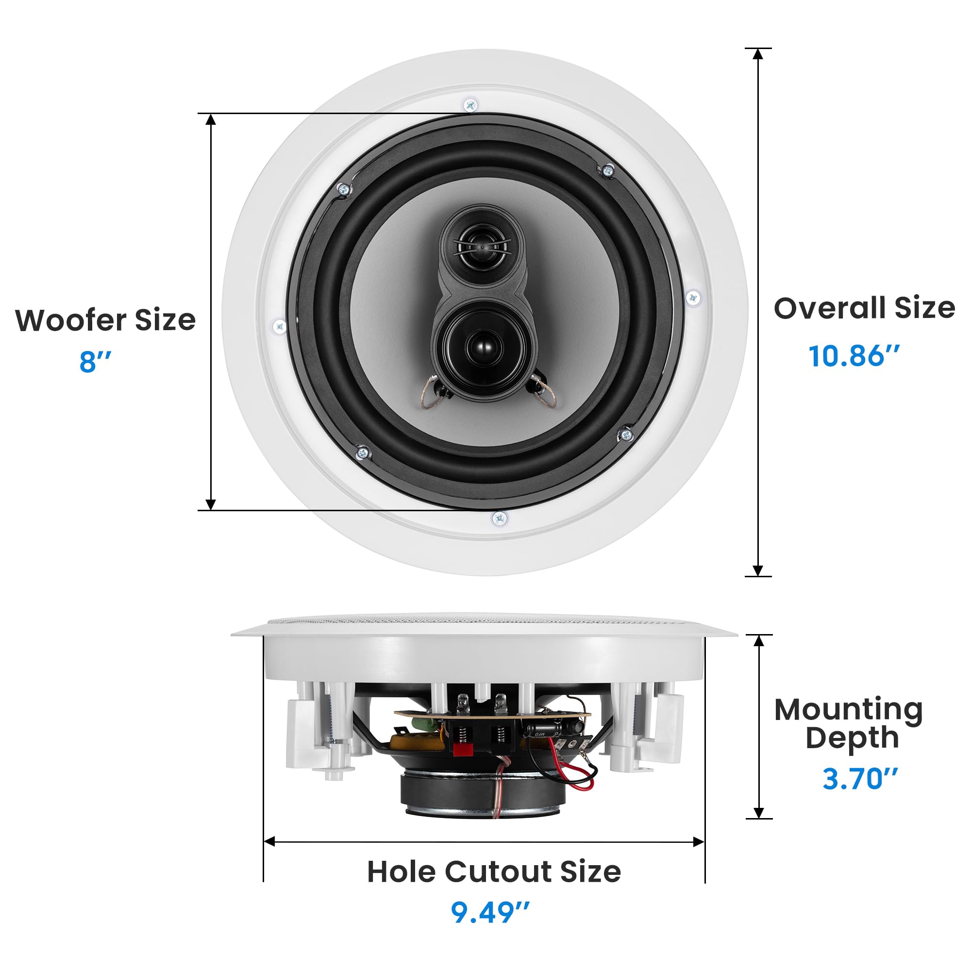 Goldwood CS-IC83 8-Inch 3-Way In-Ceiling Home Theater Speaker System (White, 5 Speakers) - Premium Acoustic Audio for Immersive Movie Nights & Multi-Room Music