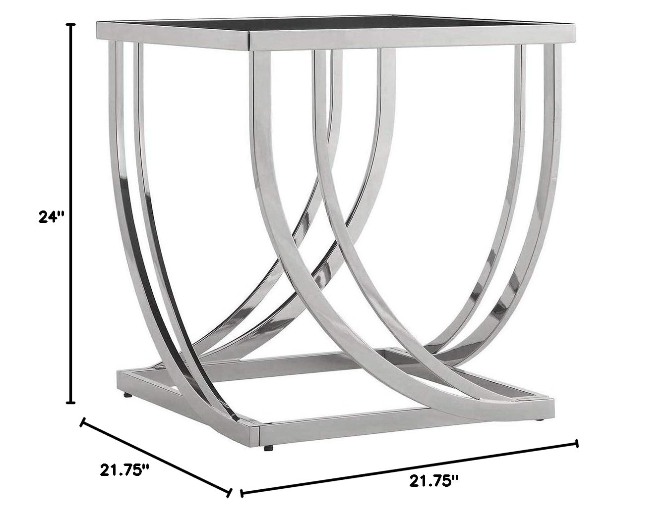 Modern Steel Arch Curved Sculptural End Table - Bold Black Glam Urban Square Chrome Metal Nickel Brushed with Hardware - Perfect for Living Room, Bedroom, or Office Decor