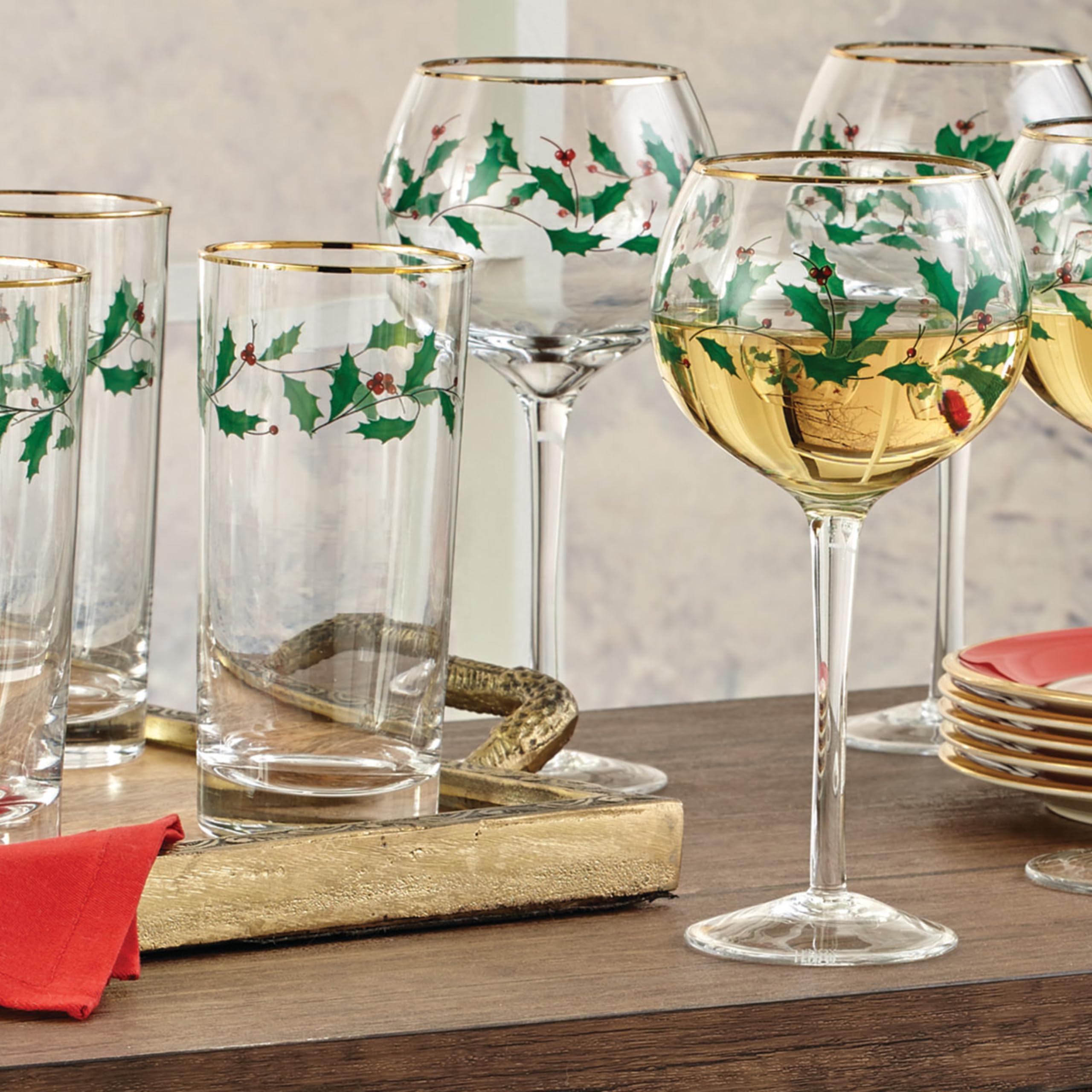 Lenox 849606 Holiday 4-Piece Iced Beverage Glass Set - Christmas Dinnerware for Hosting & Entertaining - Perfect for Holiday Parties, Festive Gatherings & Seasonal Celebrations