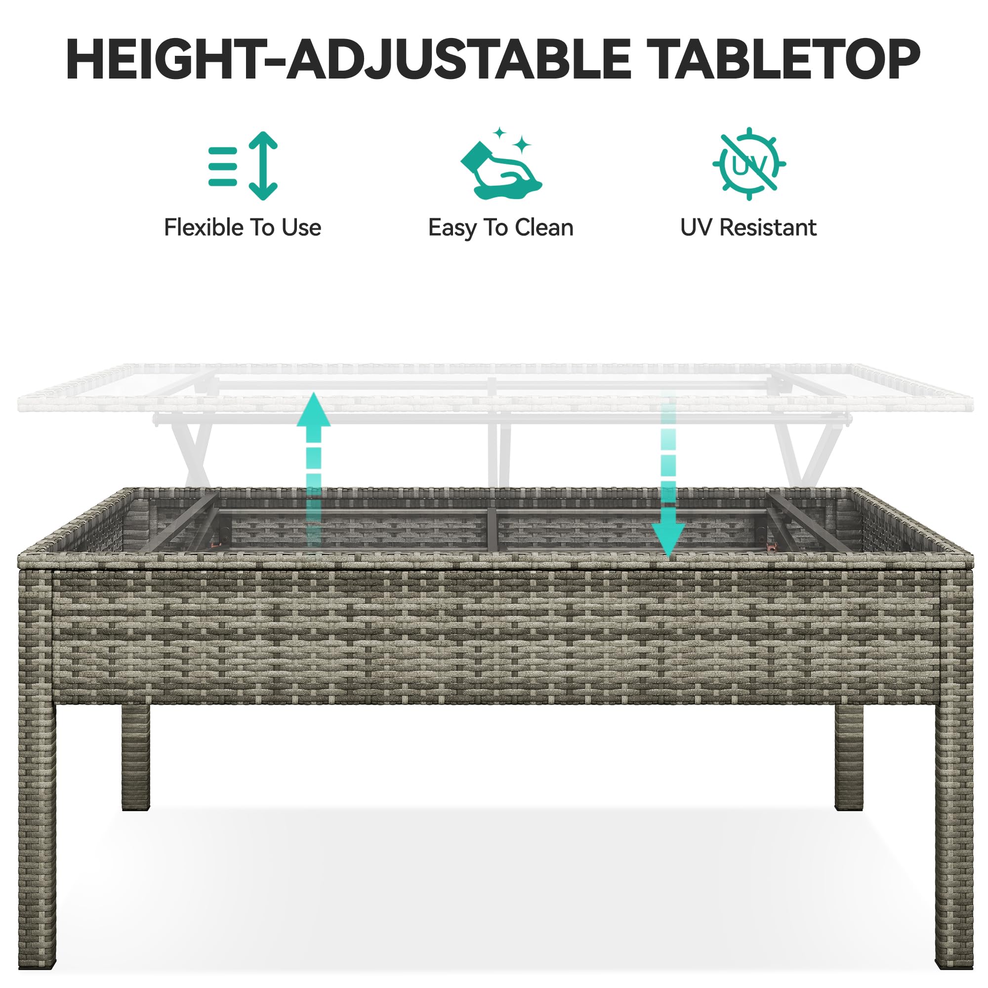 YITAHOME 6-Piece All-Weather Outdoor Patio Furniture Set - Gray Gradient Wicker Sectional Sofa with Lift-Top Coffee Table & Ottoman, Waterproof Garden Conversation Set for Backyard, Deck, Porch, Poolside | Perfect for Relaxing & Entertaining Guests