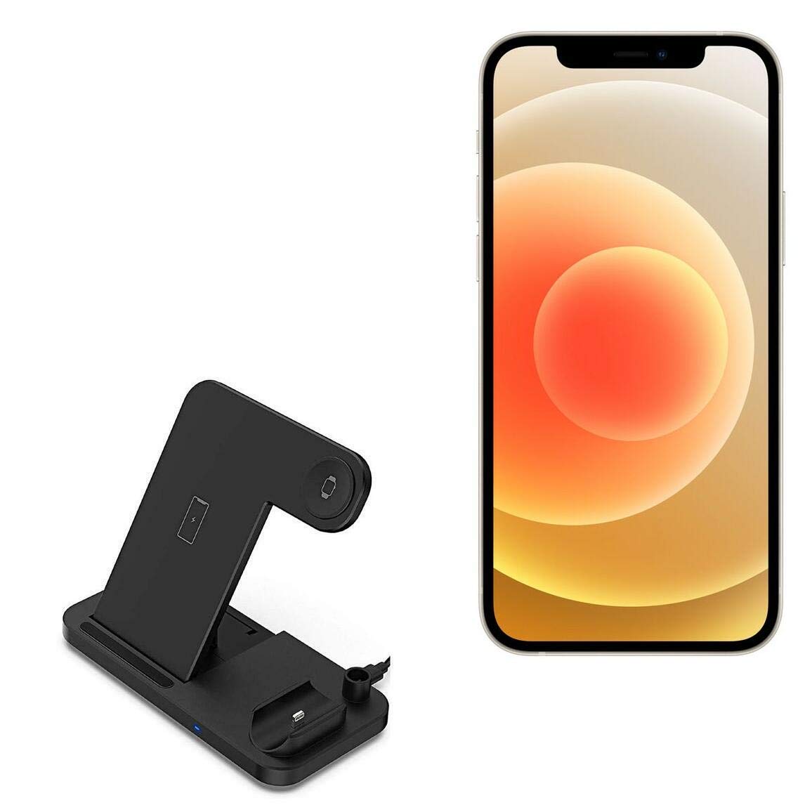 BoxWave 4-in-1 Wireless Charging Stand for iPhone 12 Mini - Qi Certified Multi-Device Desktop Charger with Fast Charging | Perfect for Home, Office, and Travel Use