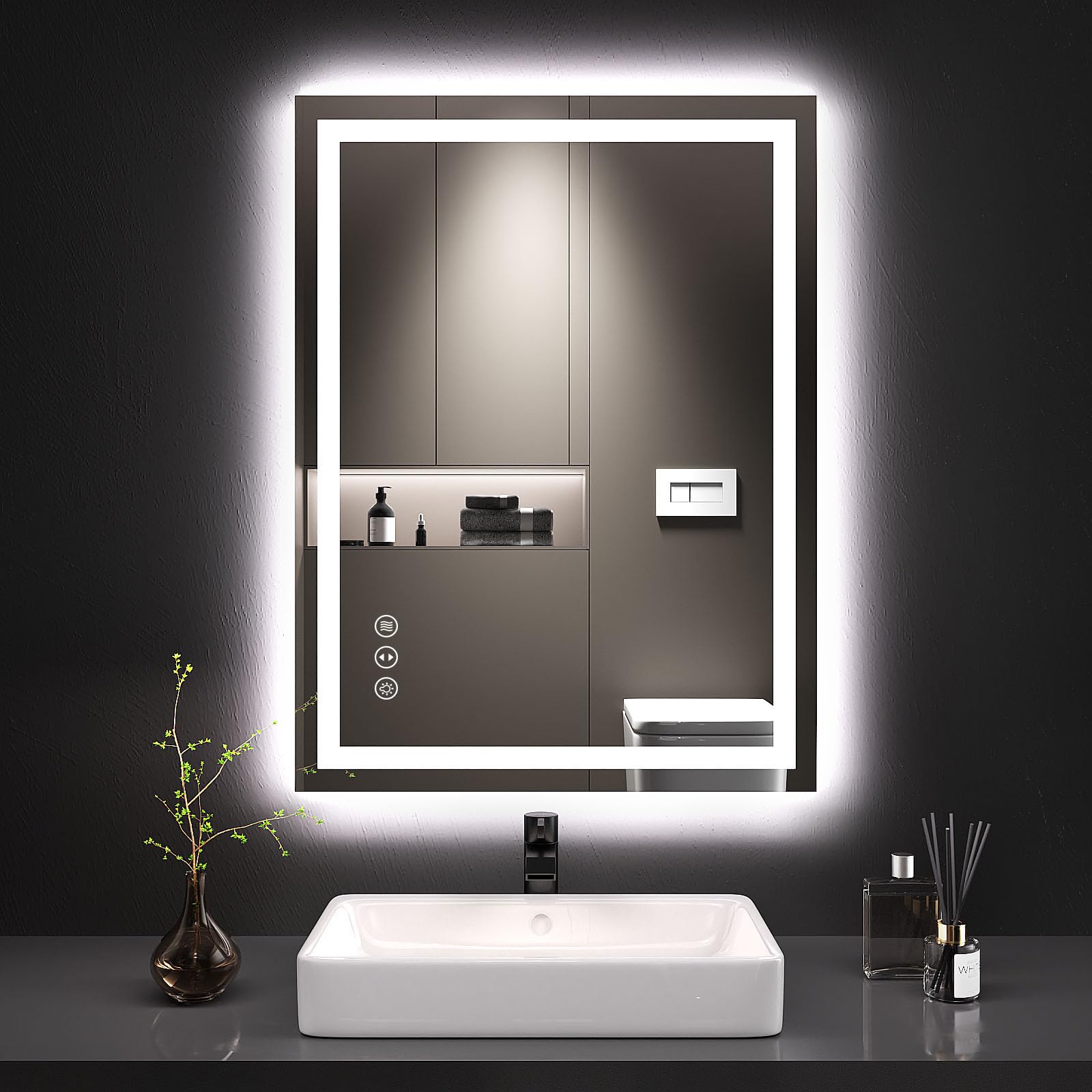 LOAAO 24X32 Inch LED Bathroom Mirror with Anti-Fog & Dimmable Backlit + Front Lighting - Wall Mounted Vanity Mirror with Memory Function, Shatterproof Tempered Glass (ETL Certified) - Perfect for Makeup, Shaving & Home Decor