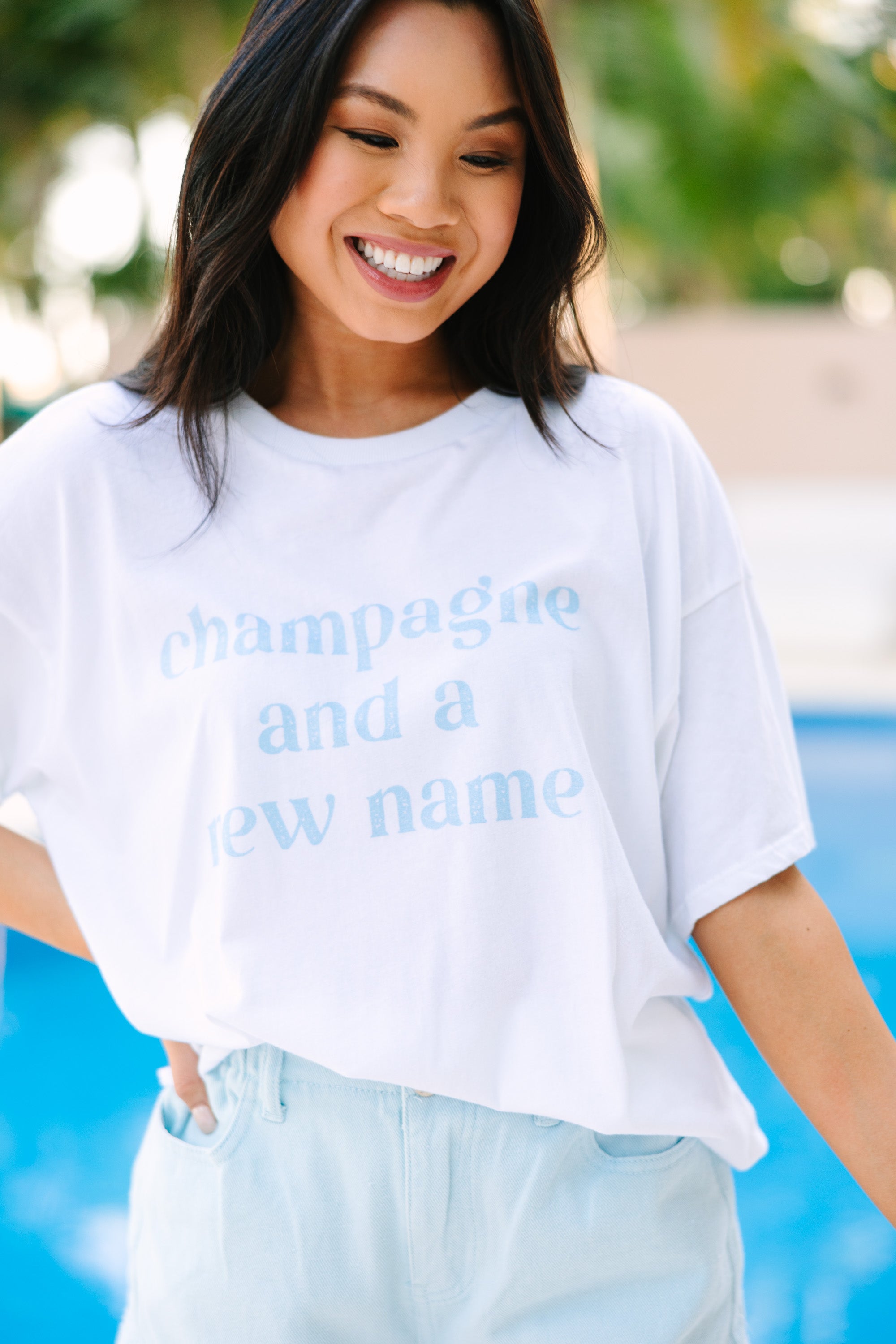 Champagne and a New Name White Graphic Tee - Trendy Casual T-Shirt for Women & Men - Perfect for Parties, Date Nights & Everyday Wear