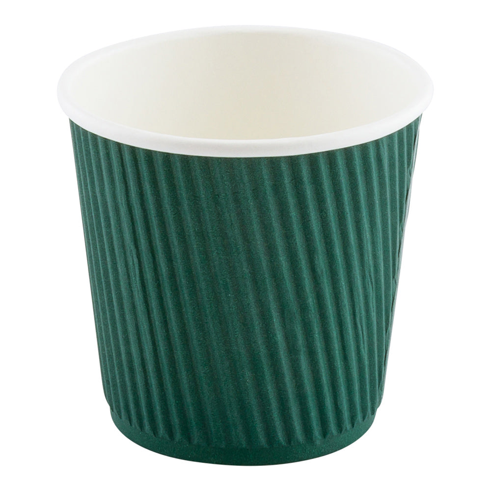 Eco-Friendly 4 oz Forest Green Paper Coffee Cups with Ripple Wall - 25 Count Box (2.5