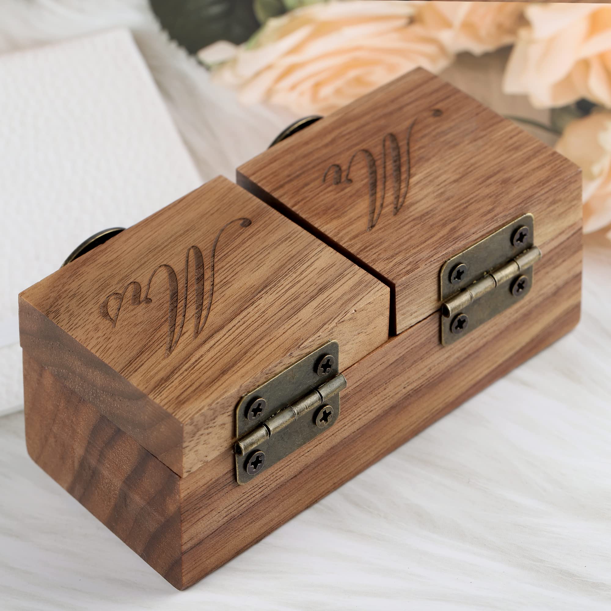 Personalized Wooden Wedding Ring Box - Custom Engraved Rustic Jewelry Holder for Engagement & Proposal - Portable Ring Bearer Box for Wedding Ceremony, Anniversary & Romantic Gifts