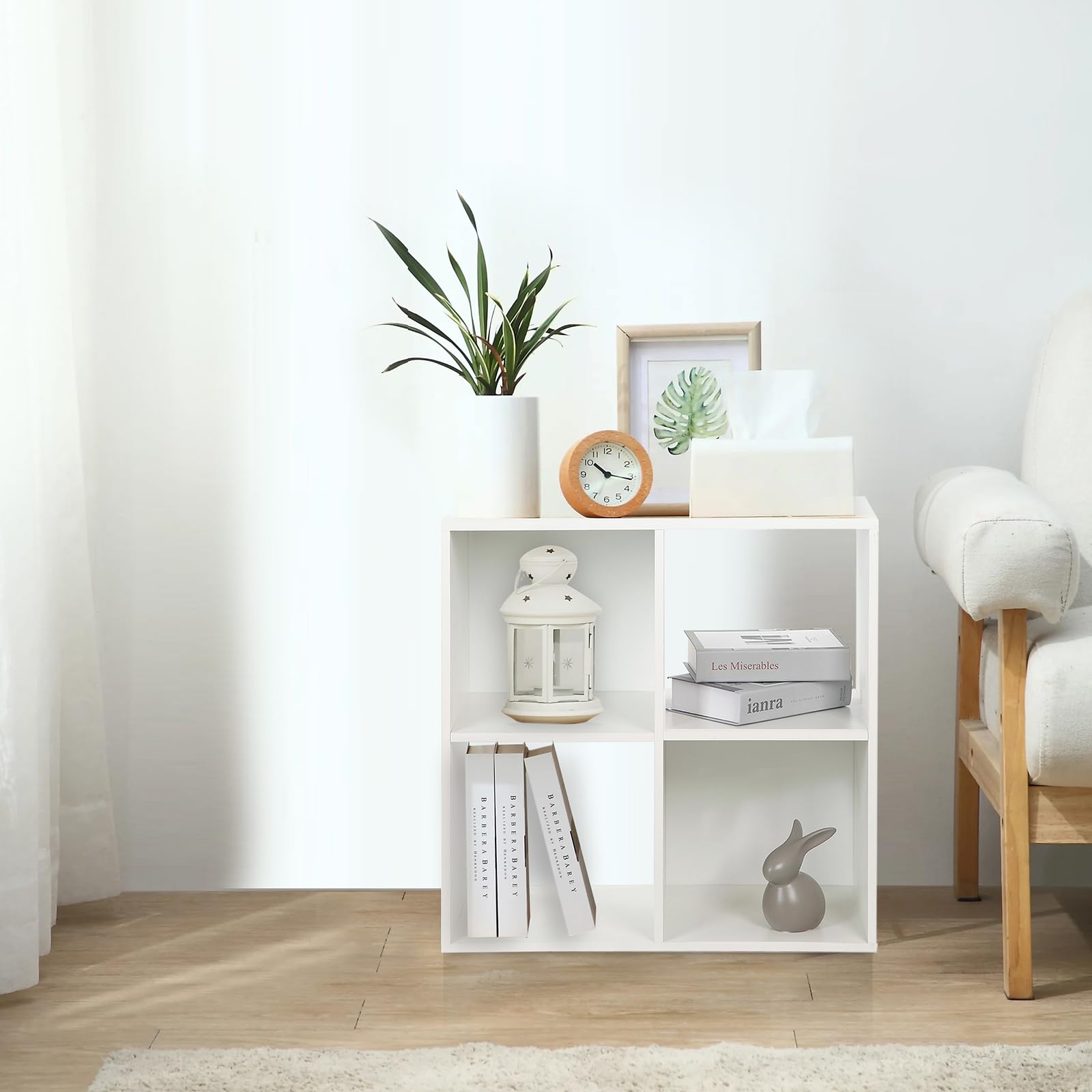 PACHIRA Wooden Storage Cubes Bookcase - 4 Cube Organizer Shelf for Living Room, Bedroom, Study | White Closet Cabinet & Unit Shelf | Perfect for Home Office, Dorm Room, Kids Room Organization