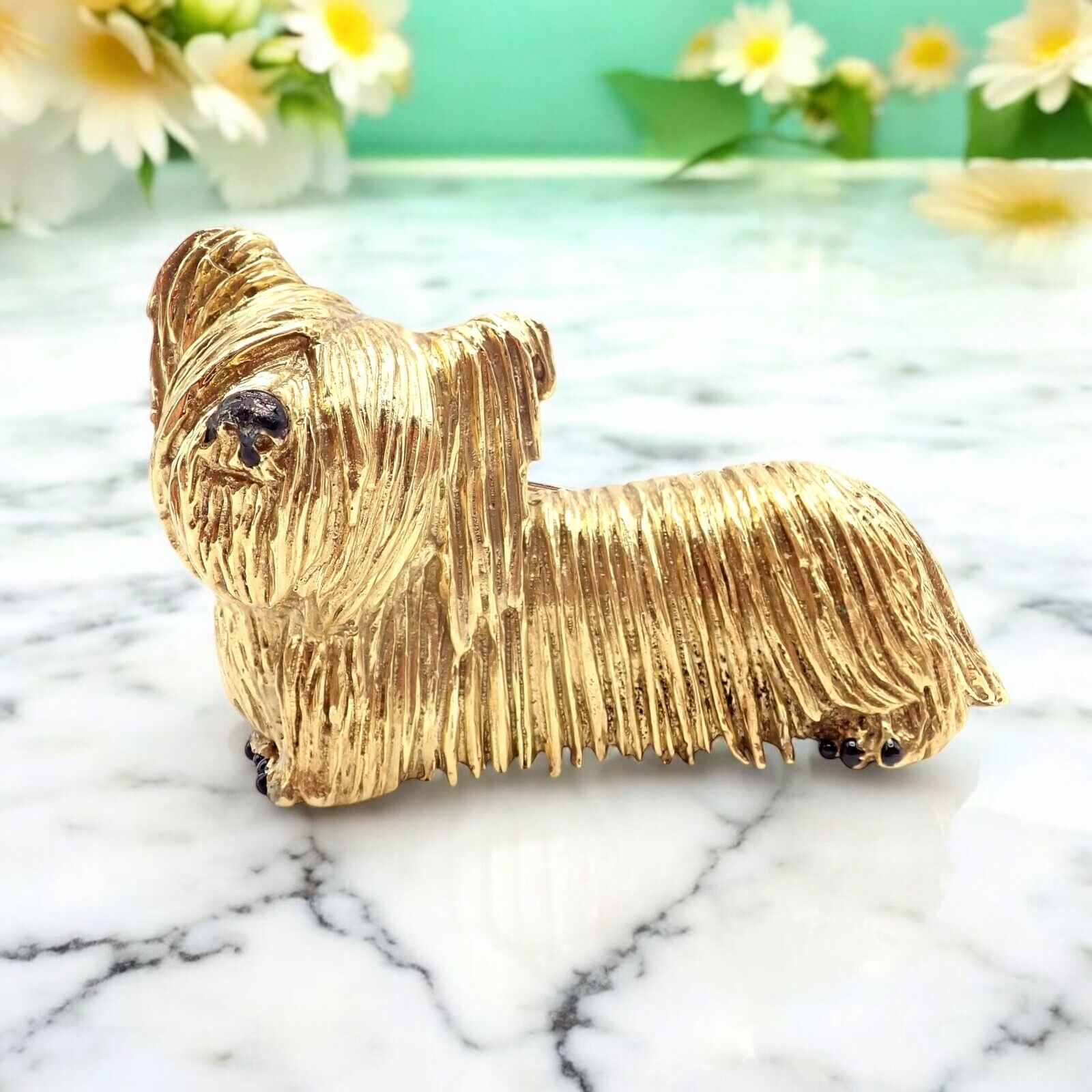 Vintage Tiffany & Co 18k Yellow Gold Enamel Terrier Dog Brooch Pin - 1960s Rare Collectible Jewelry for Women, Perfect for Special Occasions & Gift Giving