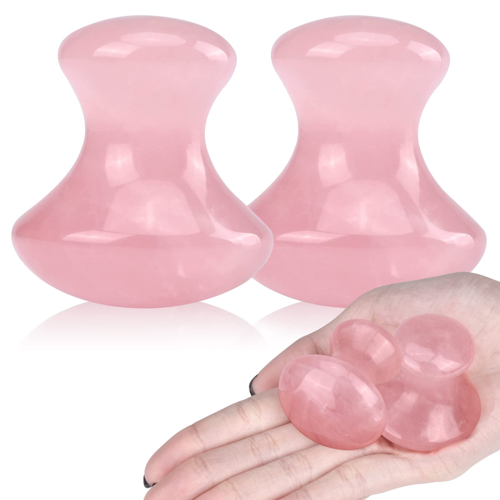 Ideayard Rose Quartz Mushroom Massage Tool & Rose Quartz Eye Mask for Face - Natural Stone Facial Roller & Cooling Eye Therapy for Relaxation, Puffiness & Wrinkles - Perfect for Spa, Self-Care & Skincare Routine