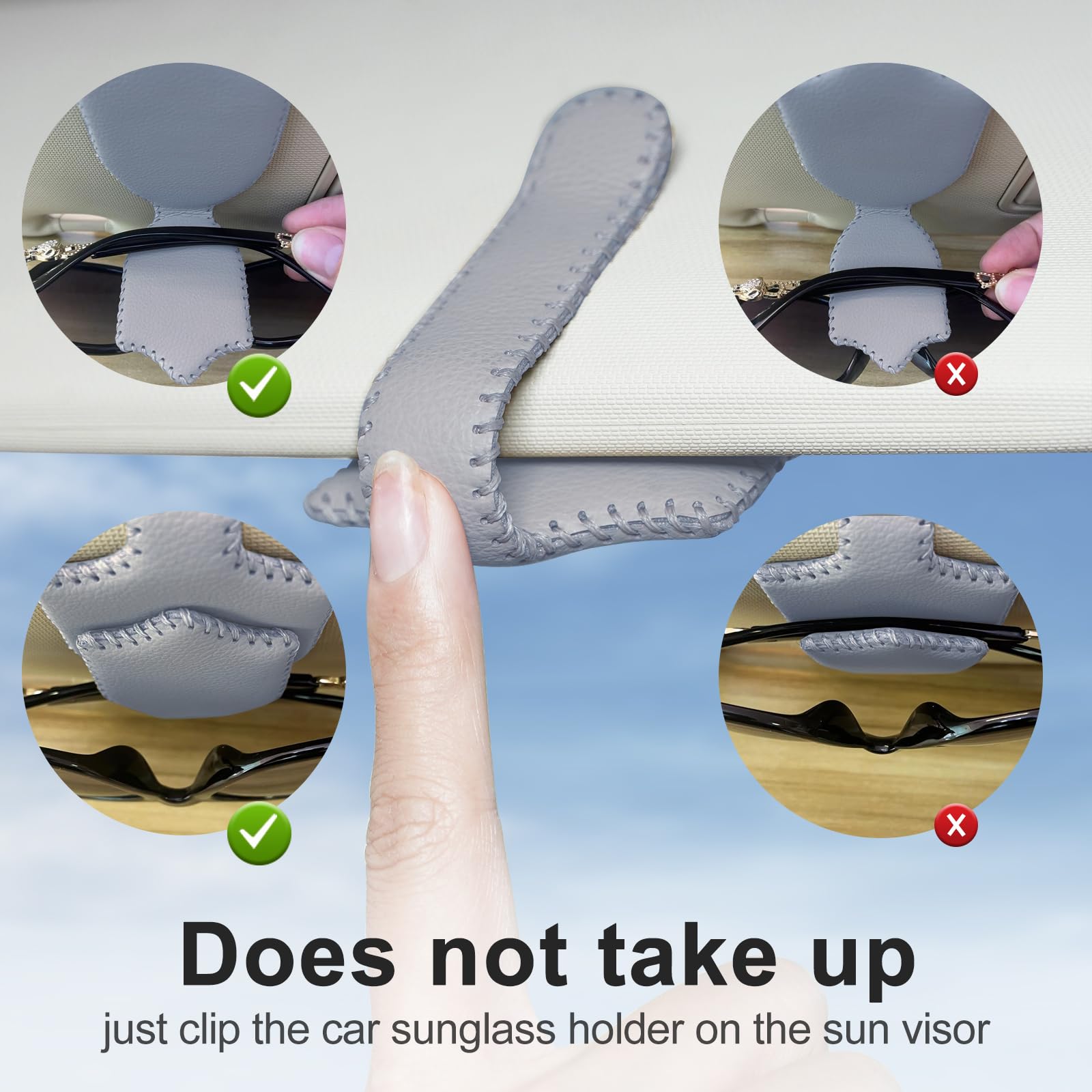 Premium Leather Car Sunglass Holder & Visor Clip - Universal Magnetic Eyeglass Organizer with Ticket Card Slot (Gray) | Perfect for Road Trips & Daily Commutes