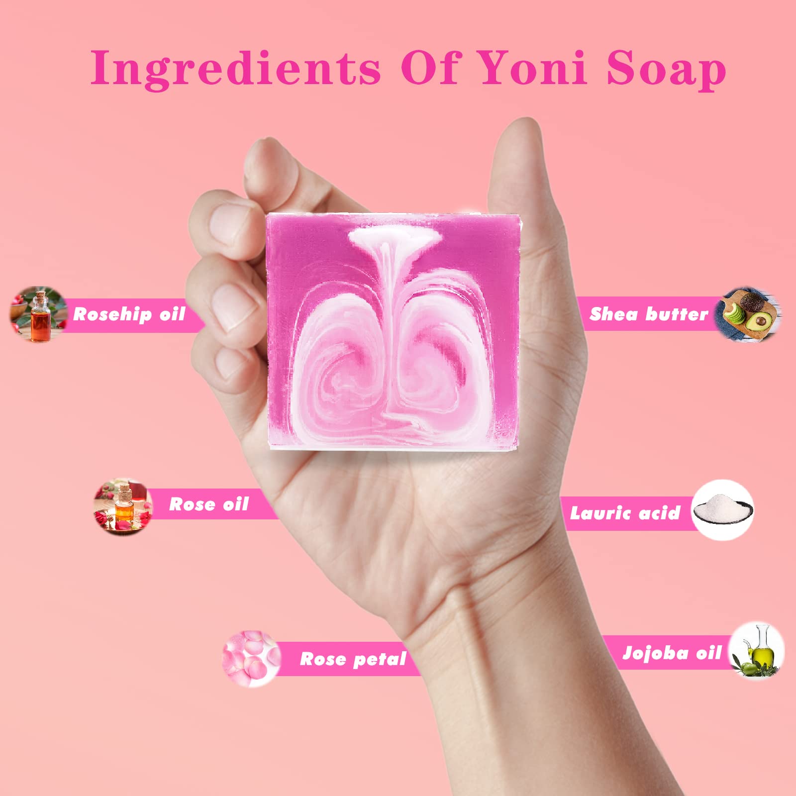 Organic Yoni Soap Bars for Women - pH Balanced Feminine Wash & Vaginal Deodorant, Set of 4 Handmade Natural Vaginal Care Soaps with Bubble Net (3.53 oz) - Gentle Cleansing for Daily Intimate Hygiene & Self-Care Routine