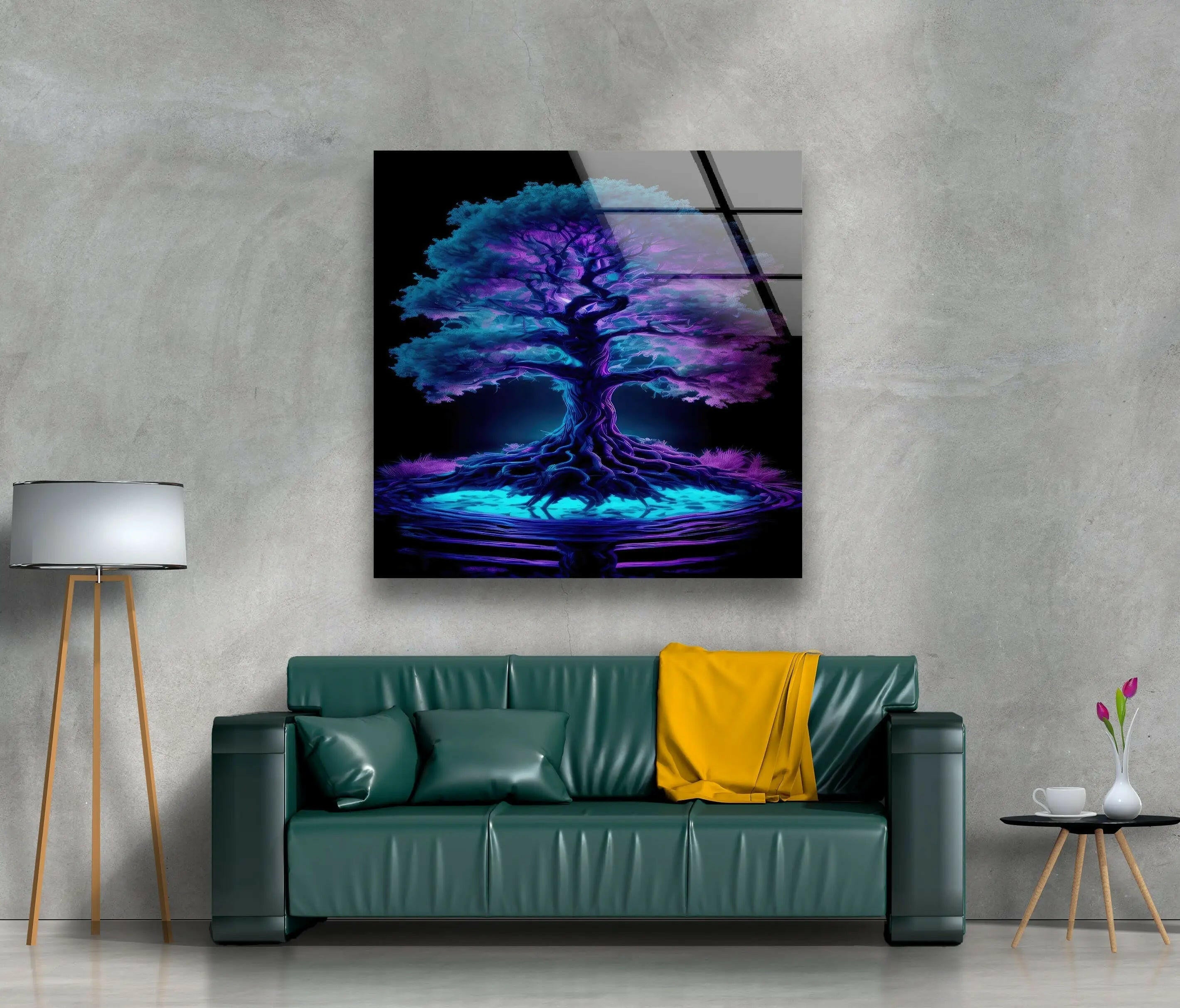 Handmade Blue Purple Tree Stained Glass Wall Art - Nature Inspired Sun Catcher Window Decor for Living Room, Bedroom & Office