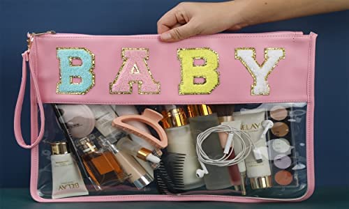 Personalized Pink Clear Makeup Bag - Transparent Travel Cosmetic Organizer for Toiletries, Snacks & Beach Essentials | Perfect for Gym, Travel & Daily Use