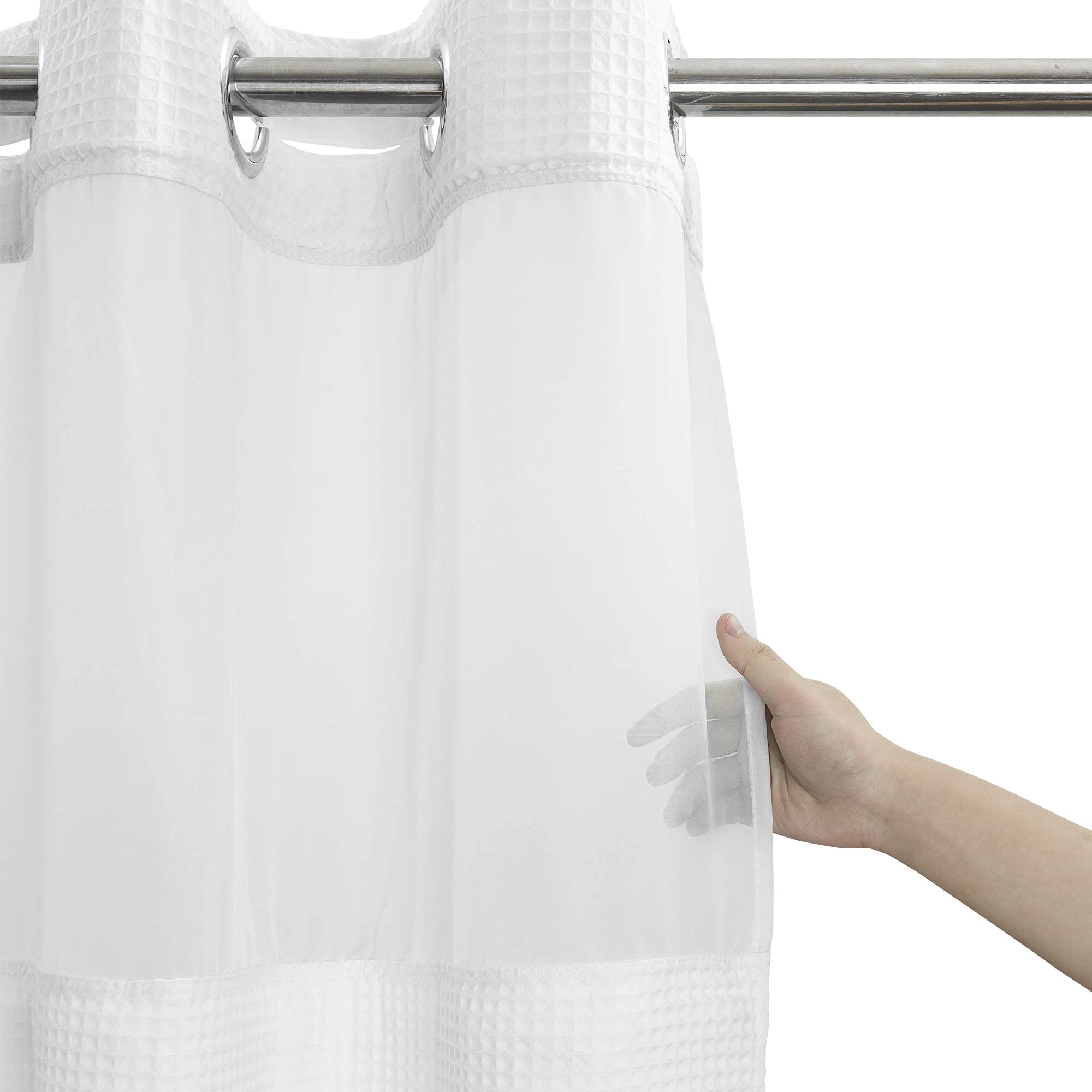 River Dream White Fabric Shower Curtain Set - Cotton Blend Waffle Weave with Snap-in Replacement Liner (54x80 Inches) | Bathroom Decor for Modern & Farmhouse Style Homes