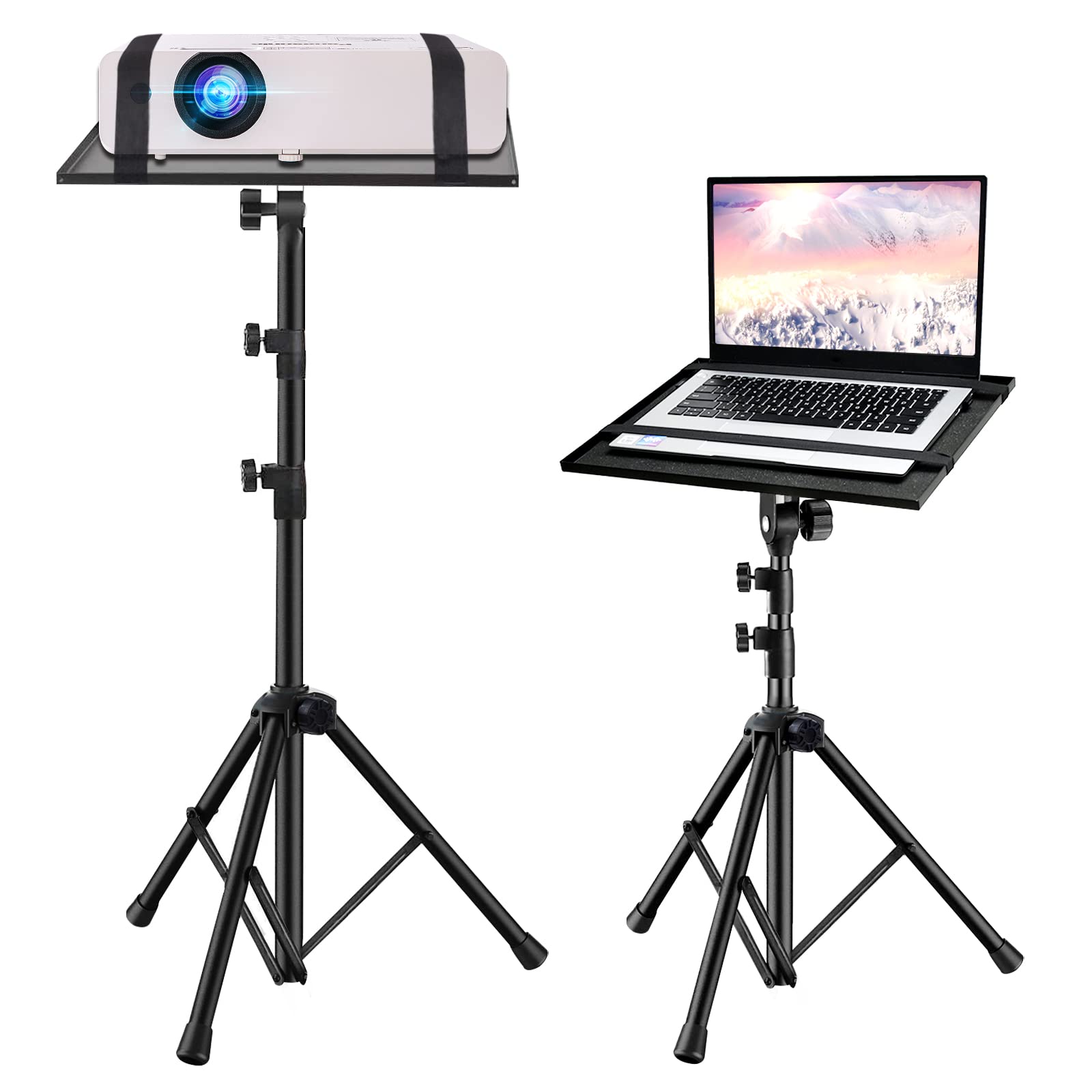 Portable Adjustable Projector Tripod Stand 21-49 Inch - Folding DJ Laptop Floor Stand with Tilt Tray for Indoor & Outdoor Use - Perfect for Home Theater, Presentations, and Events (49