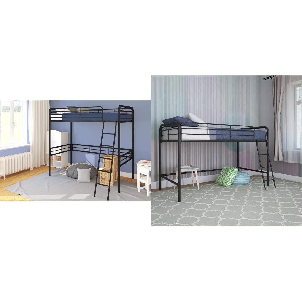 DHP Simple Metal Loft Bed Frame - Twin Size, Black | Space-Saving Multifunctional Junior Loft Bed with Sturdy Ladder | Perfect for Kids Rooms, Small Apartments & Dorm Rooms