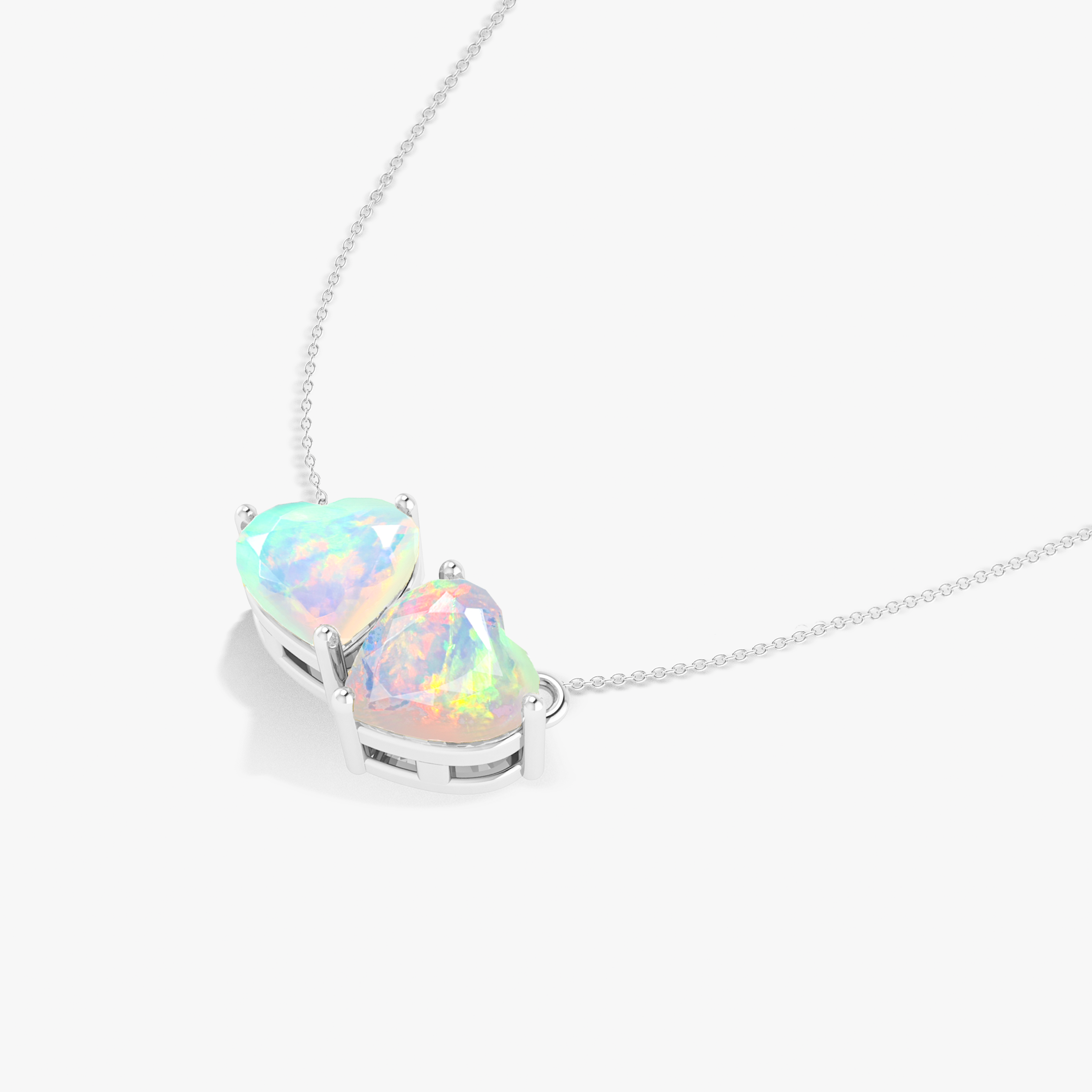 Natural White Opal Dual Heart Pendant Necklace - Elegant Jewelry Gift for Women - Perfect for Valentine's Day, Anniversary & Special Occasions