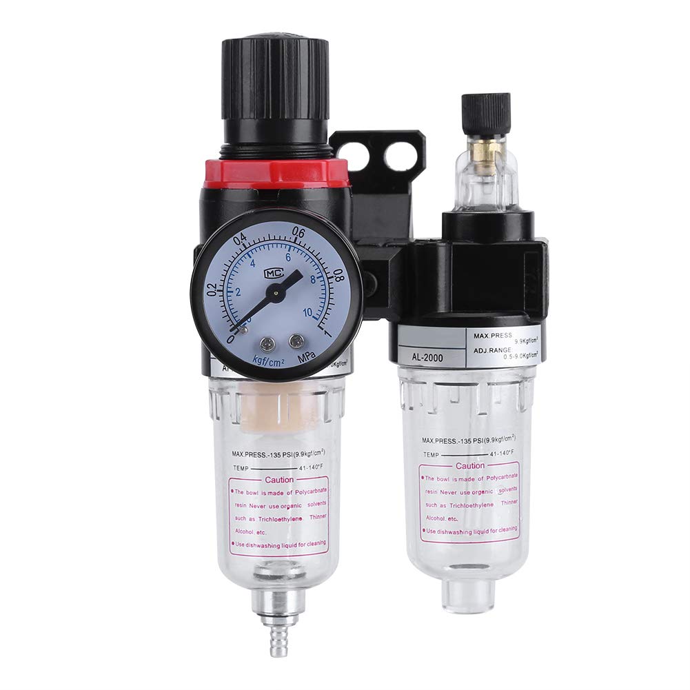 High-Quality Compressed Air Filter Regulator Lubricator Combo - Water Oil Trap Separator for Air Tools & Compressors with Pressure Gauge - Ideal for Automotive, Woodworking & Industrial Applications