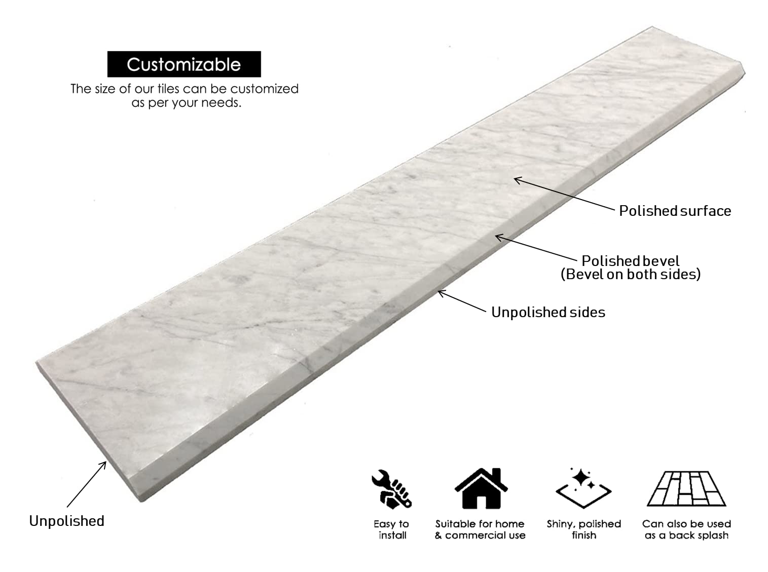 Carrara Marble Door Threshold Tile - 6