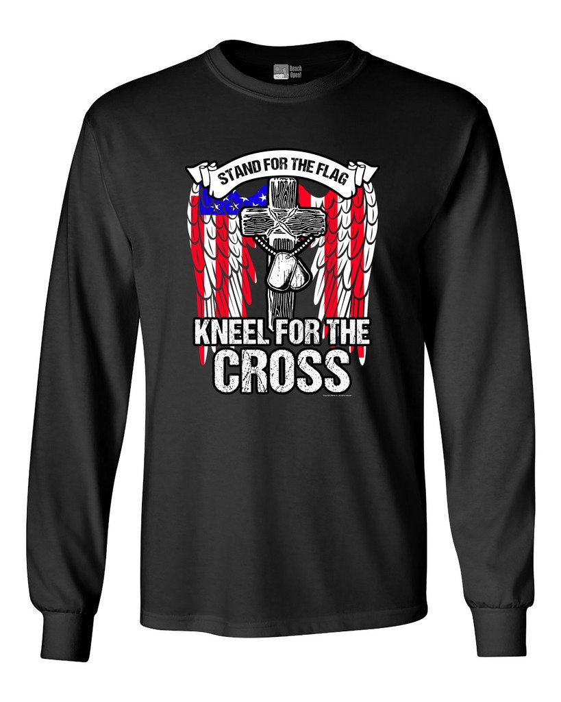 Long Sleeve Patriotic T-Shirt for Men & Women - Stand for The Flag Kneel for The Cross USA Military Apparel - Casual Wear, Veterans Day, Fourth of July Celebrations