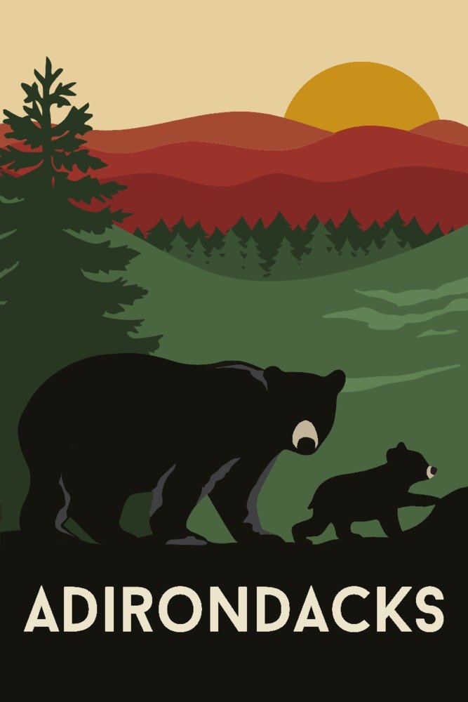 Adirondacks New York Bear and Cub Fall Colors 36x54 Giclee Gallery Print - Travel Poster Wall Decor for Living Room, Bedroom & Office