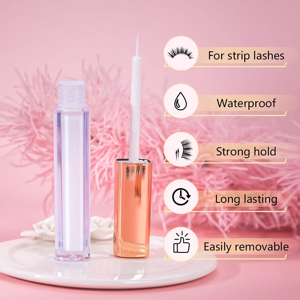 PURELEOR Eyelash Glue - Strong Hold, Latex Free Lash Adhesive for Sensitive Eyes - Waterproof, Long Lasting Lash Glue for Strip Lashes - Clear Brush On Formula (10ml/0.35oz) - Perfect for Daily Wear, Special Occasions & Professional Makeup Artists