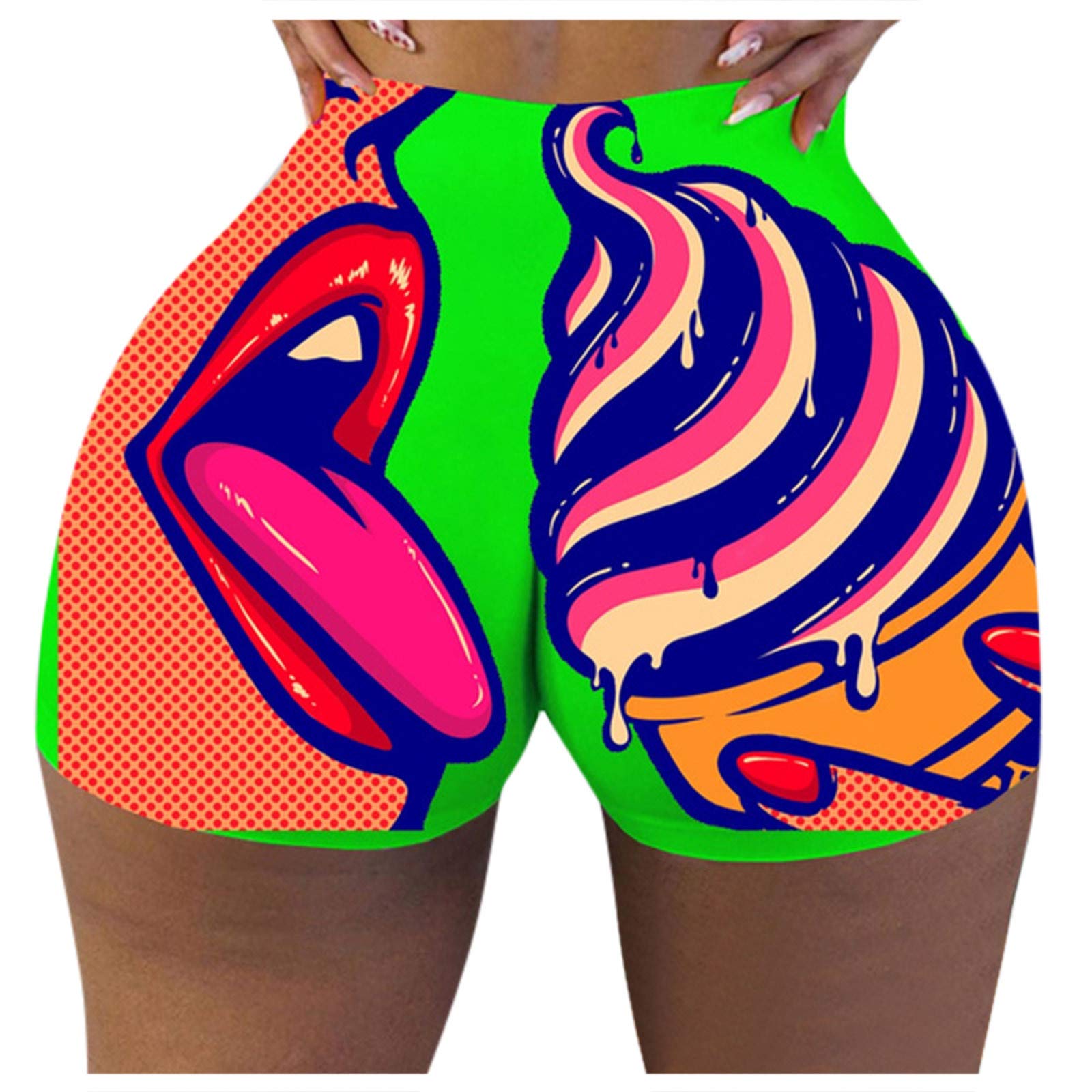 Funny 3D Printed Women's Workout Shorts - High Waisted Tummy Control Yoga Shorts for Running, Gym & Butt Lifting | Comfortable Athletic Shorts in Green | Perfect for Yoga, Fitness & Casual Wear