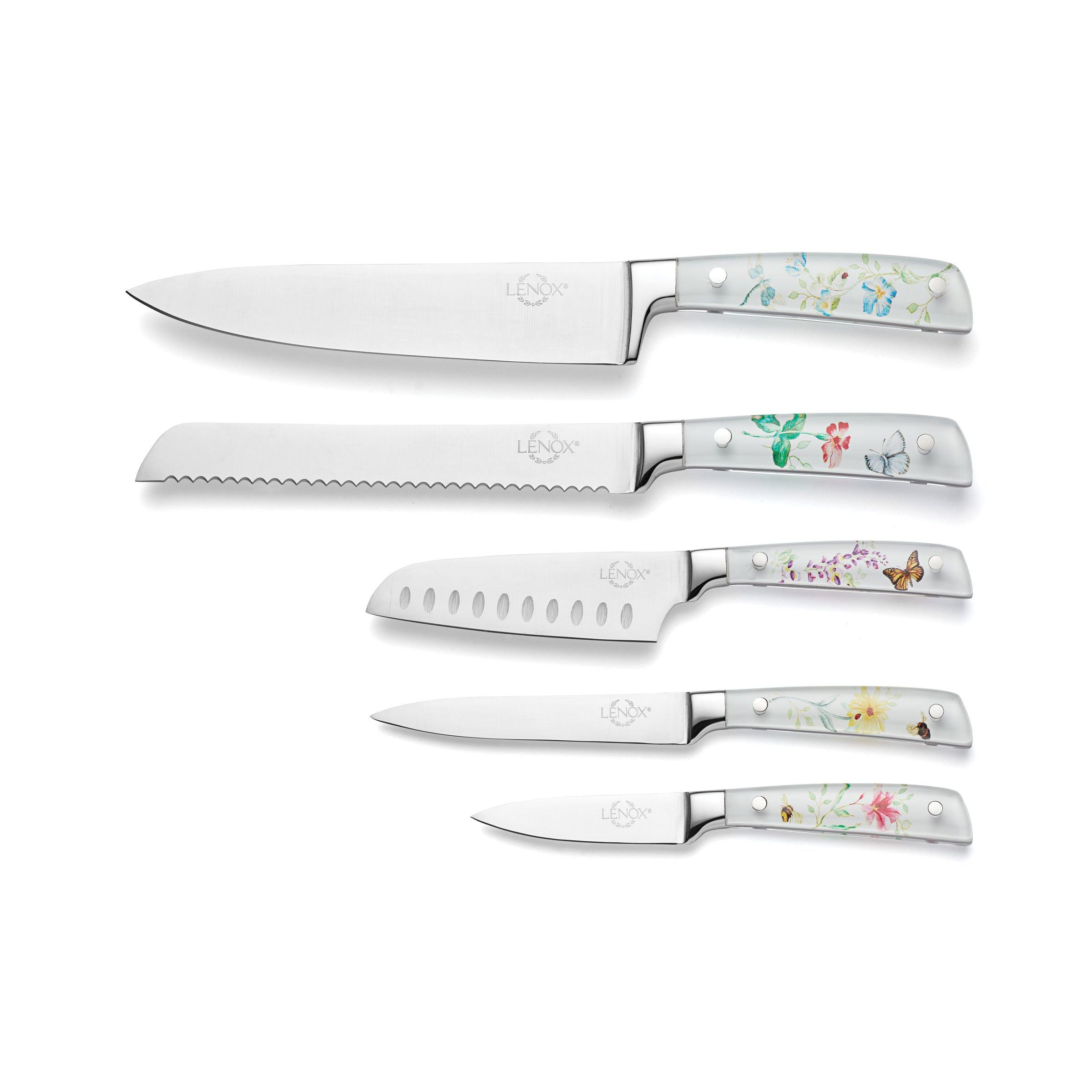 Butterfly Meadow 6-Piece Knife Block Set - Premium Stainless Steel Kitchen Knives with Wooden Holder for Home Cooking, Slicing, Dicing & Food Prep